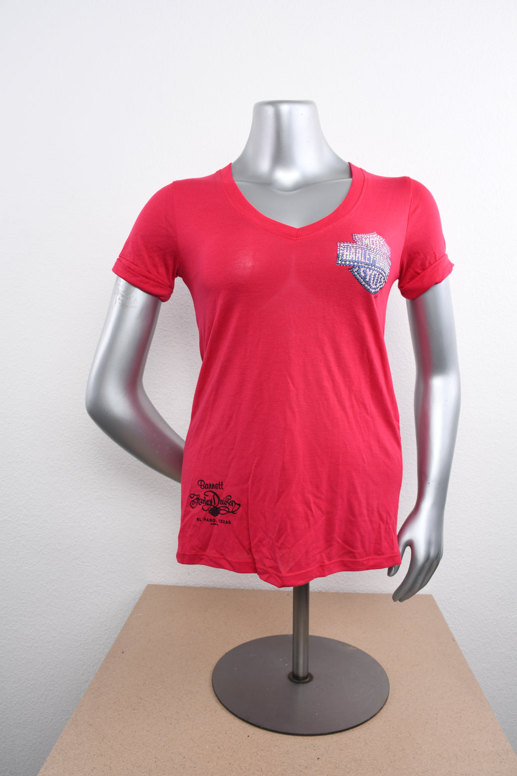 Licensed Product Womens Flutter Rhinestone Wings V-Neck Pink Short Sleeve T-Shirt