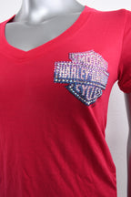 Licensed Product Womens Flutter Rhinestone Wings V-Neck Pink Short Sleeve T-Shirt