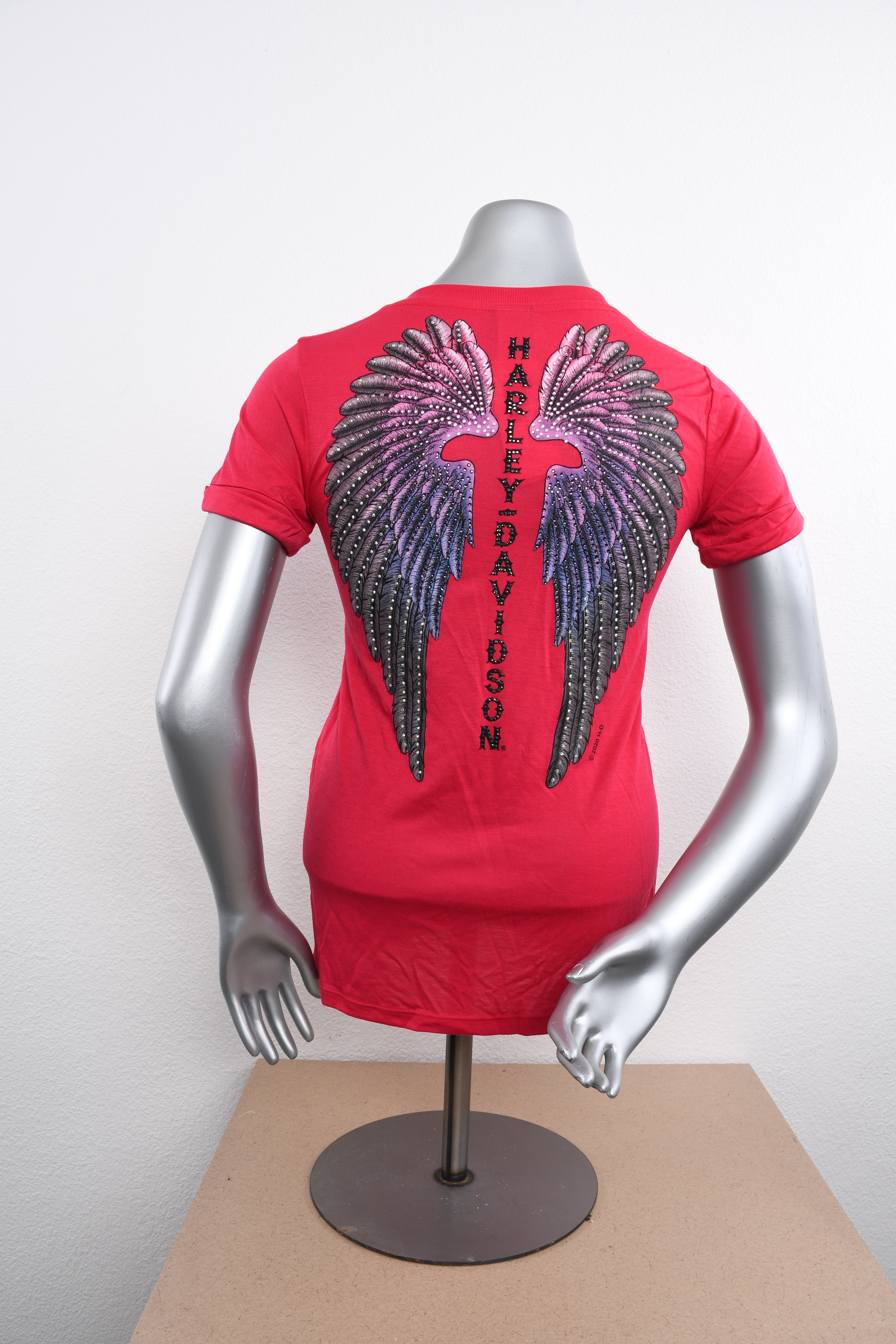 Licensed Product Womens Flutter Rhinestone Wings V-Neck Pink Short Sleeve T-Shirt