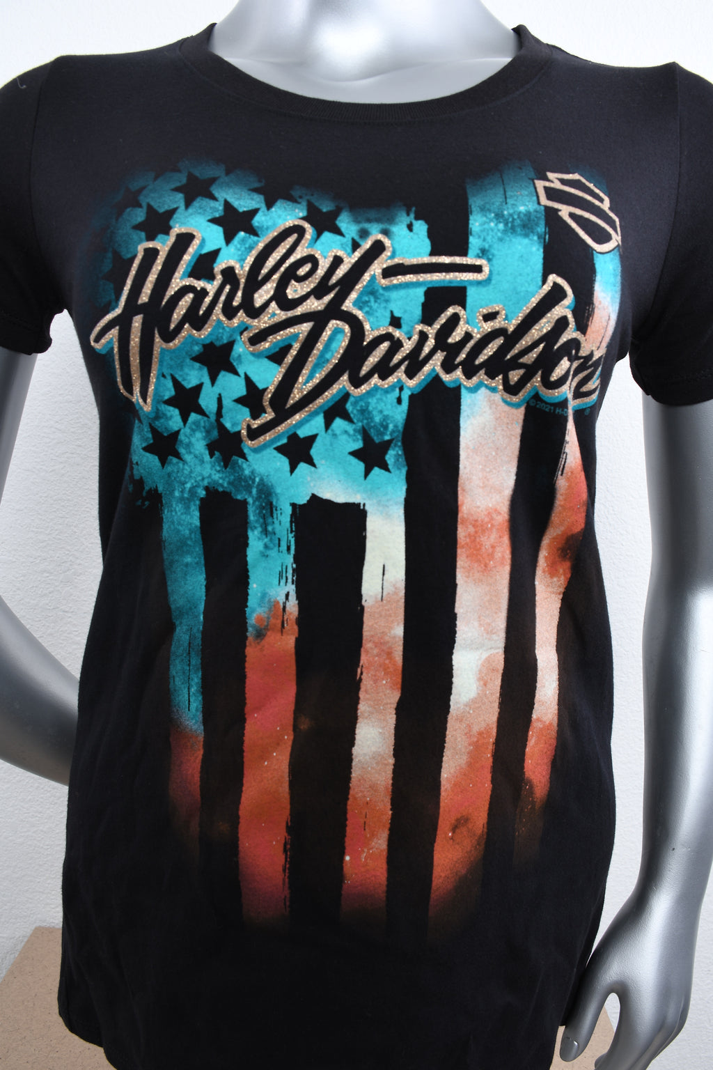 Licensed Product Womens Sparkler Flag V-Neck Black Short Sleeve T-Shirt