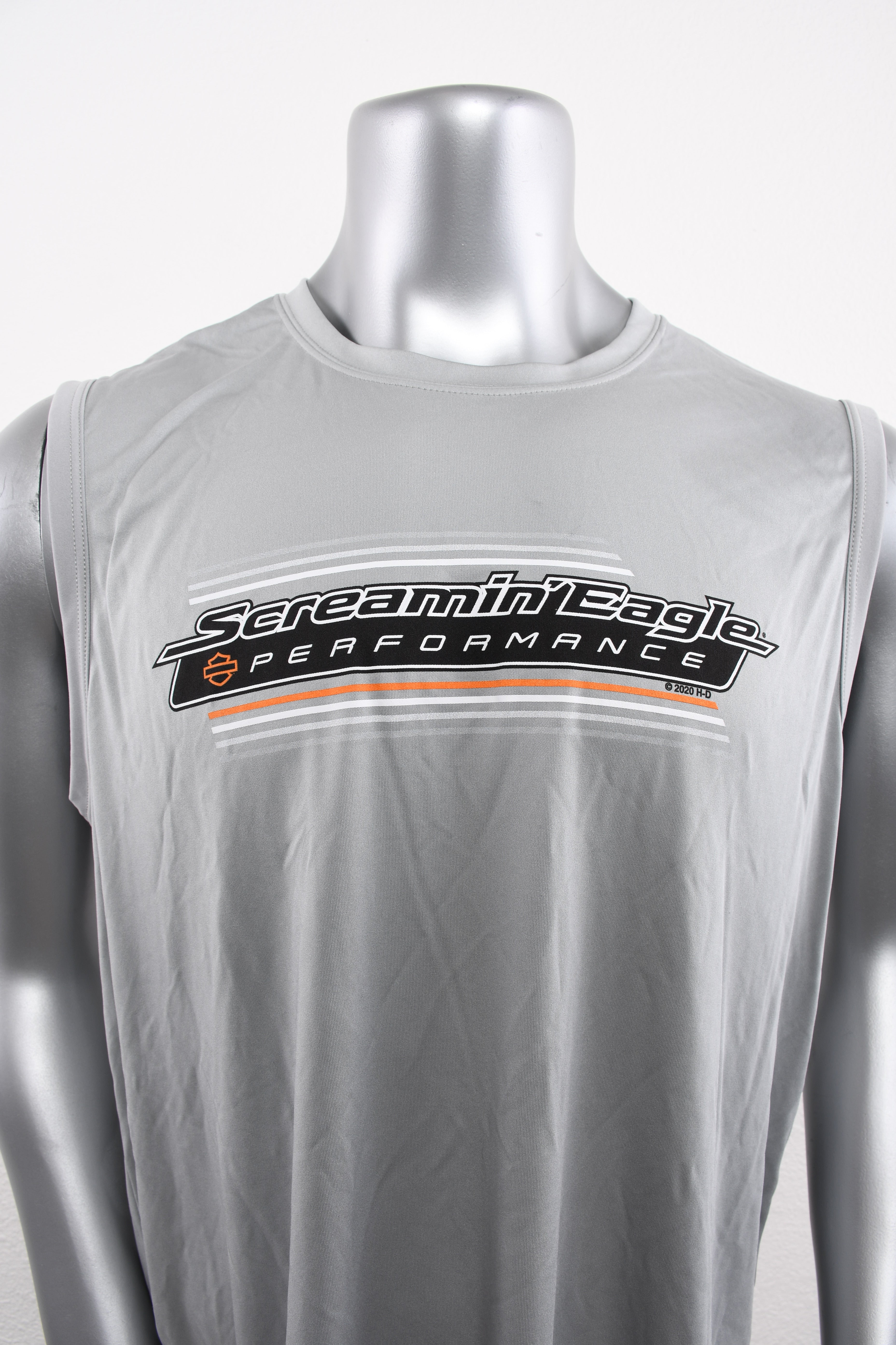 Licensed Product Mens Screamin Eagle Linear Performance Silver Sleeveless Muscle T-Shirt