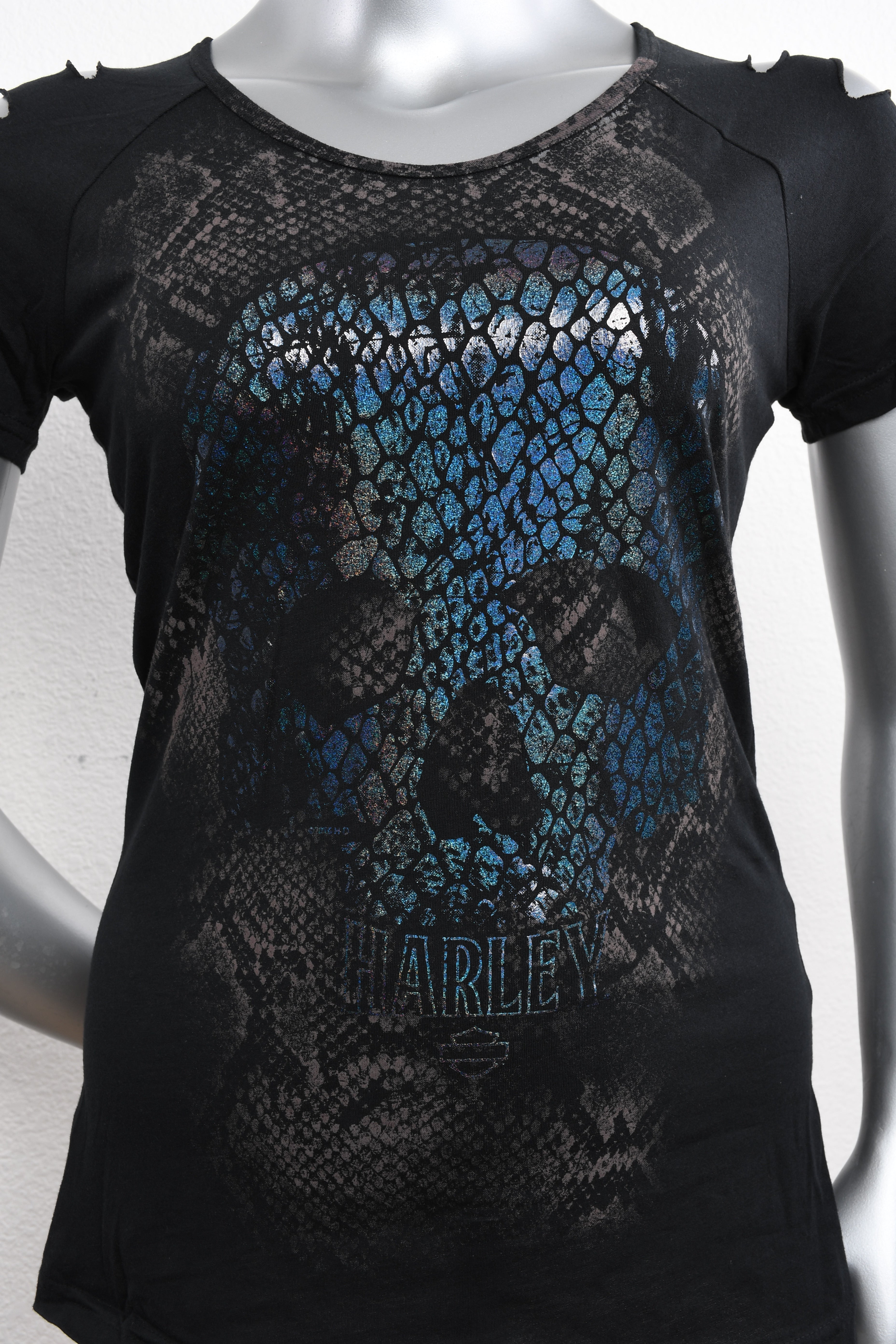 Licensed Product Womens Sleek Skull Foil Print with Laser Cut Detail Black Short Sleeve T-Shirt Secondary image