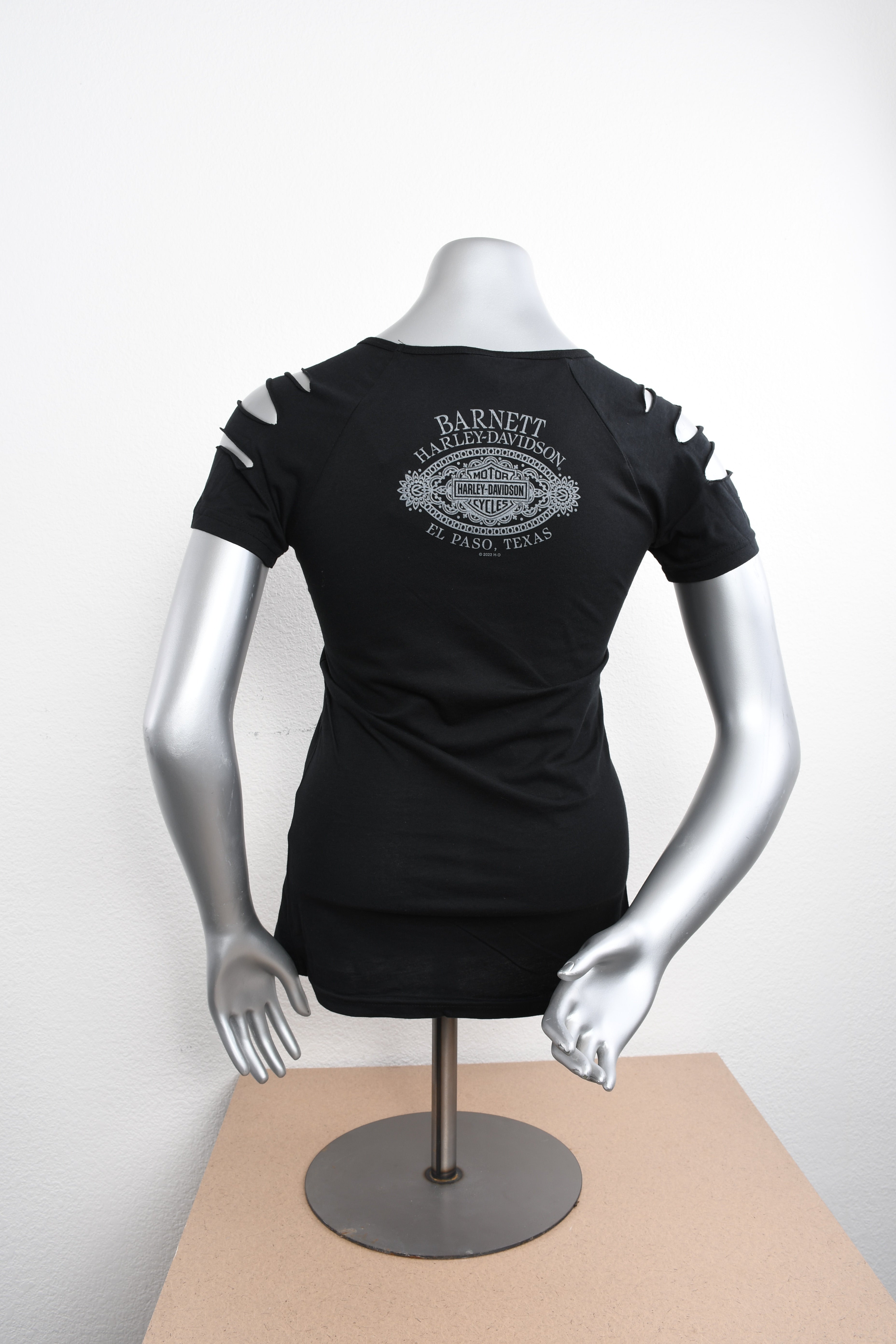 Licensed Product Womens Sleek Skull Foil Print with Laser Cut Detail Black Short Sleeve T-Shirt