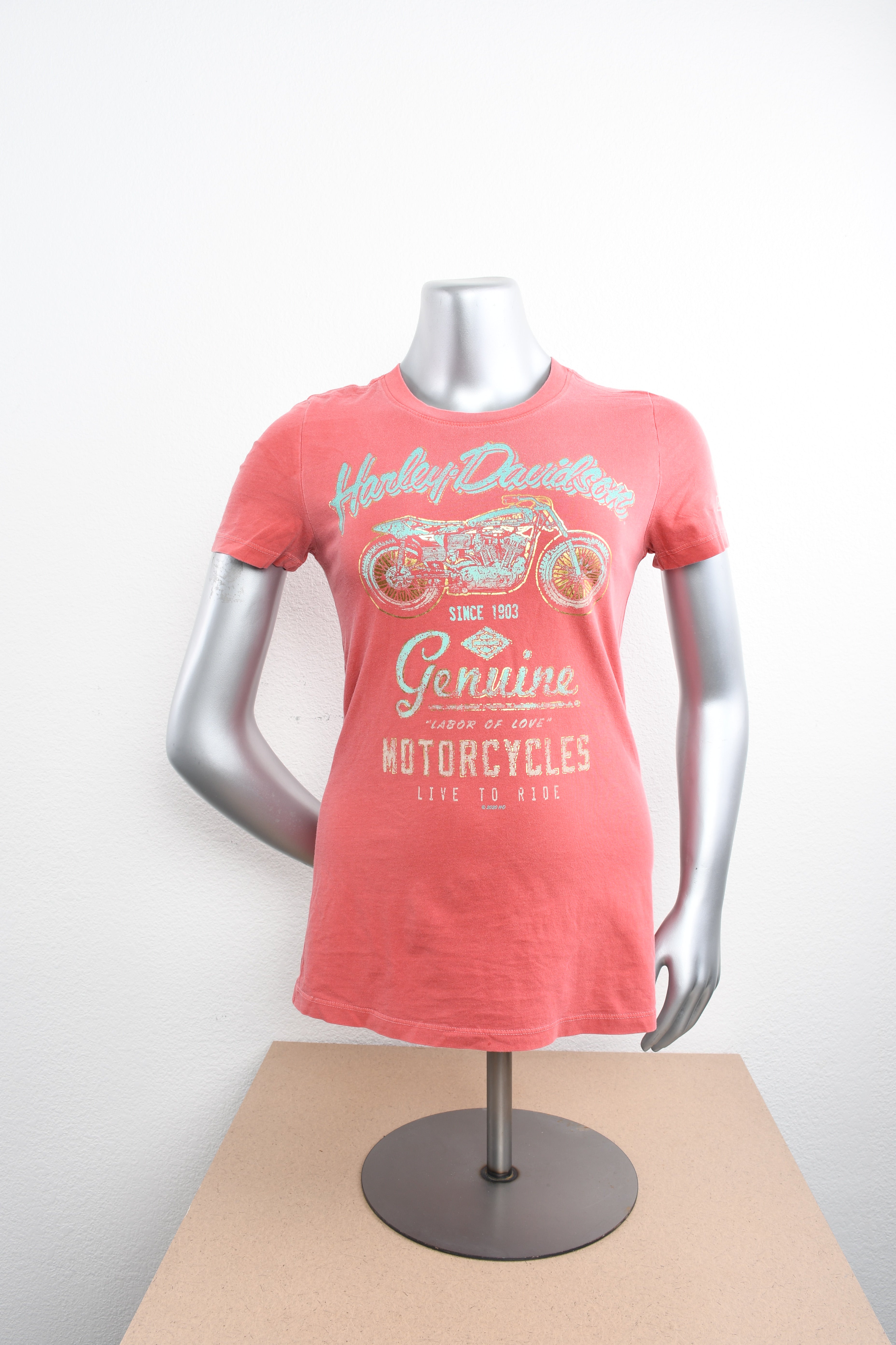Licensed Product Womens Parched Foil Print Motorcycle Coral Short Sleeve T-Shirt Main image