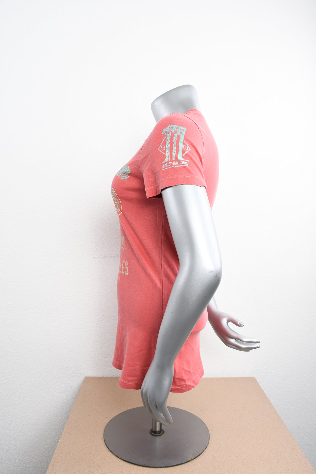 Licensed Product Womens Parched Foil Print Motorcycle Coral Short Sleeve T-Shirt