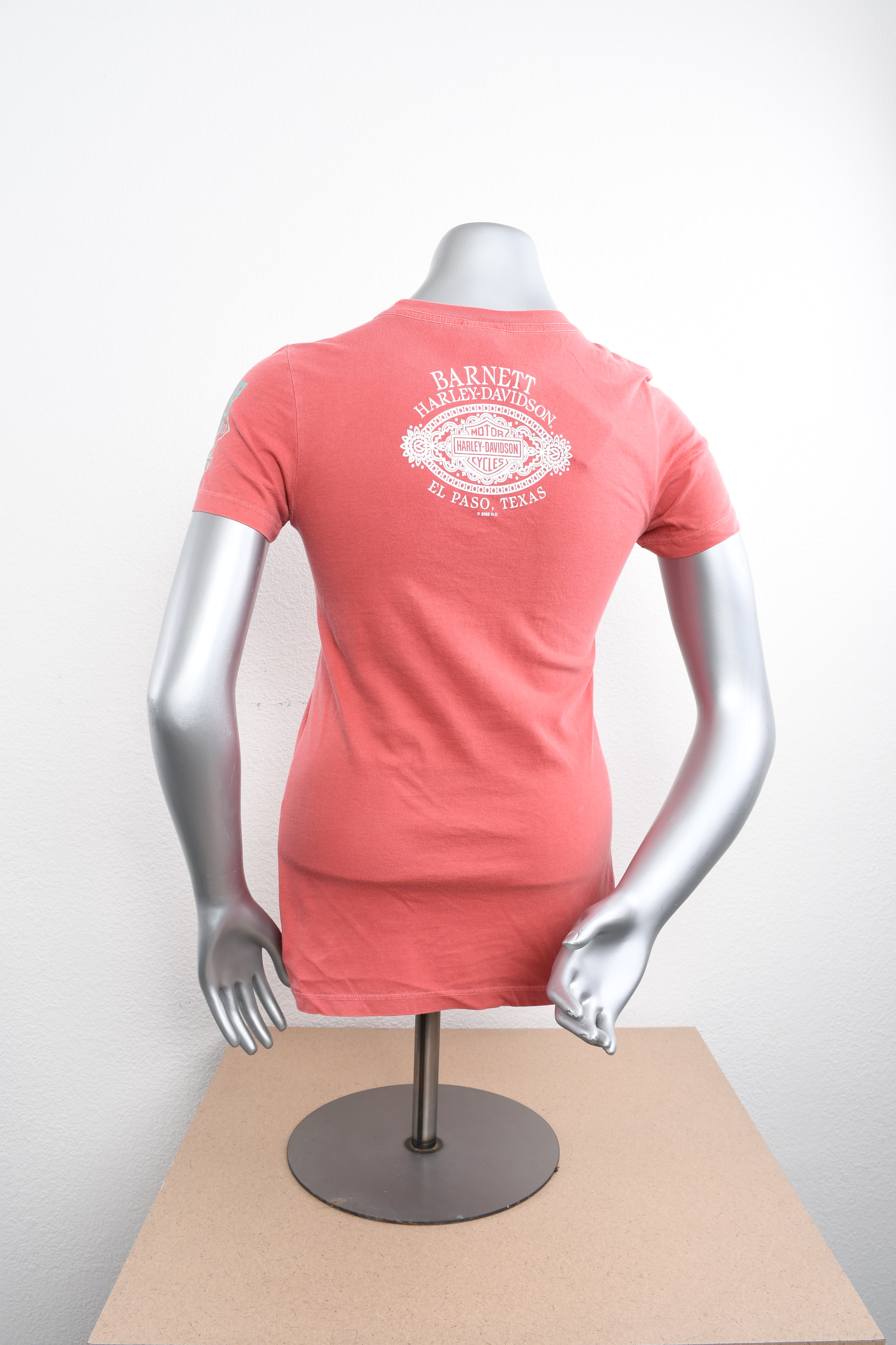 Licensed Product Womens Parched Foil Print Motorcycle Coral Short Sleeve T-Shirt