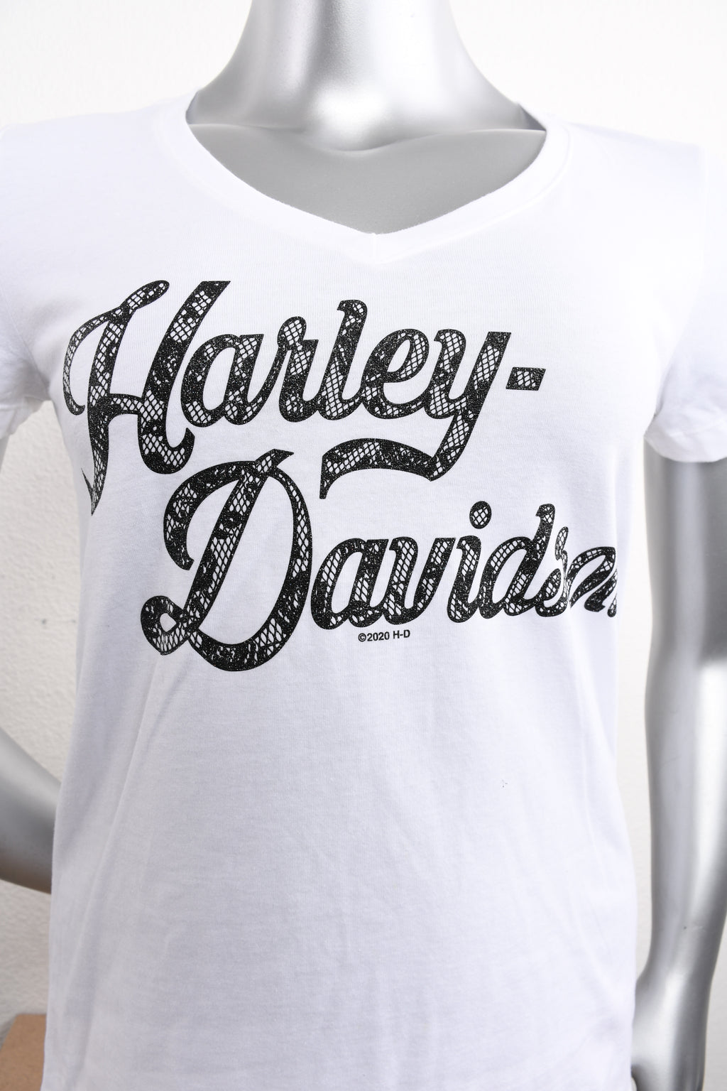 Licensed Product Womens Swirled Lace V-Neck White Short Sleeve T-Shirt