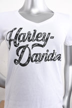 Licensed Product Womens Swirled Lace V-Neck White Short Sleeve T-Shirt