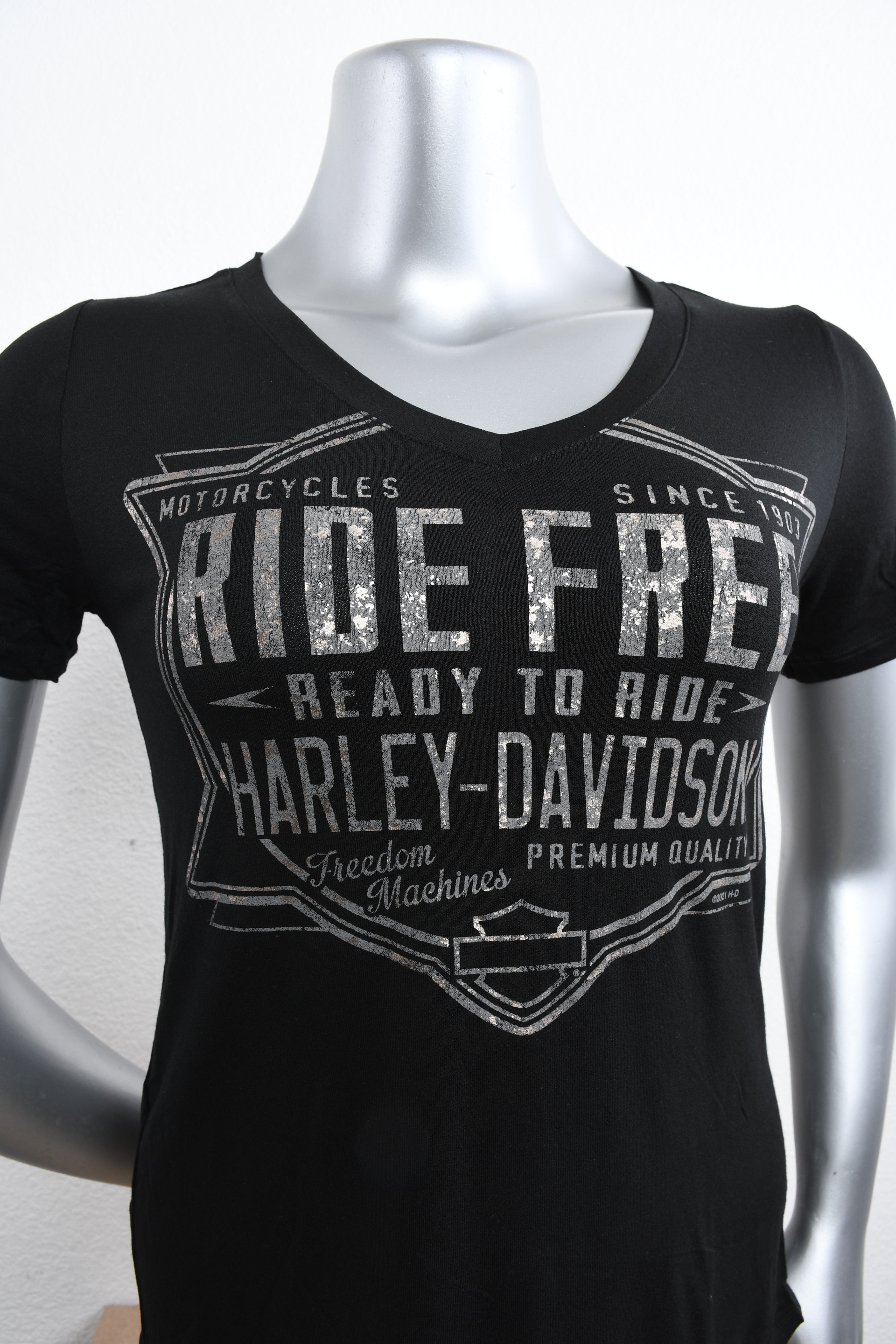 Licensed Product Womens Ride Label V-Neck Black Short Sleeve T-Shirt