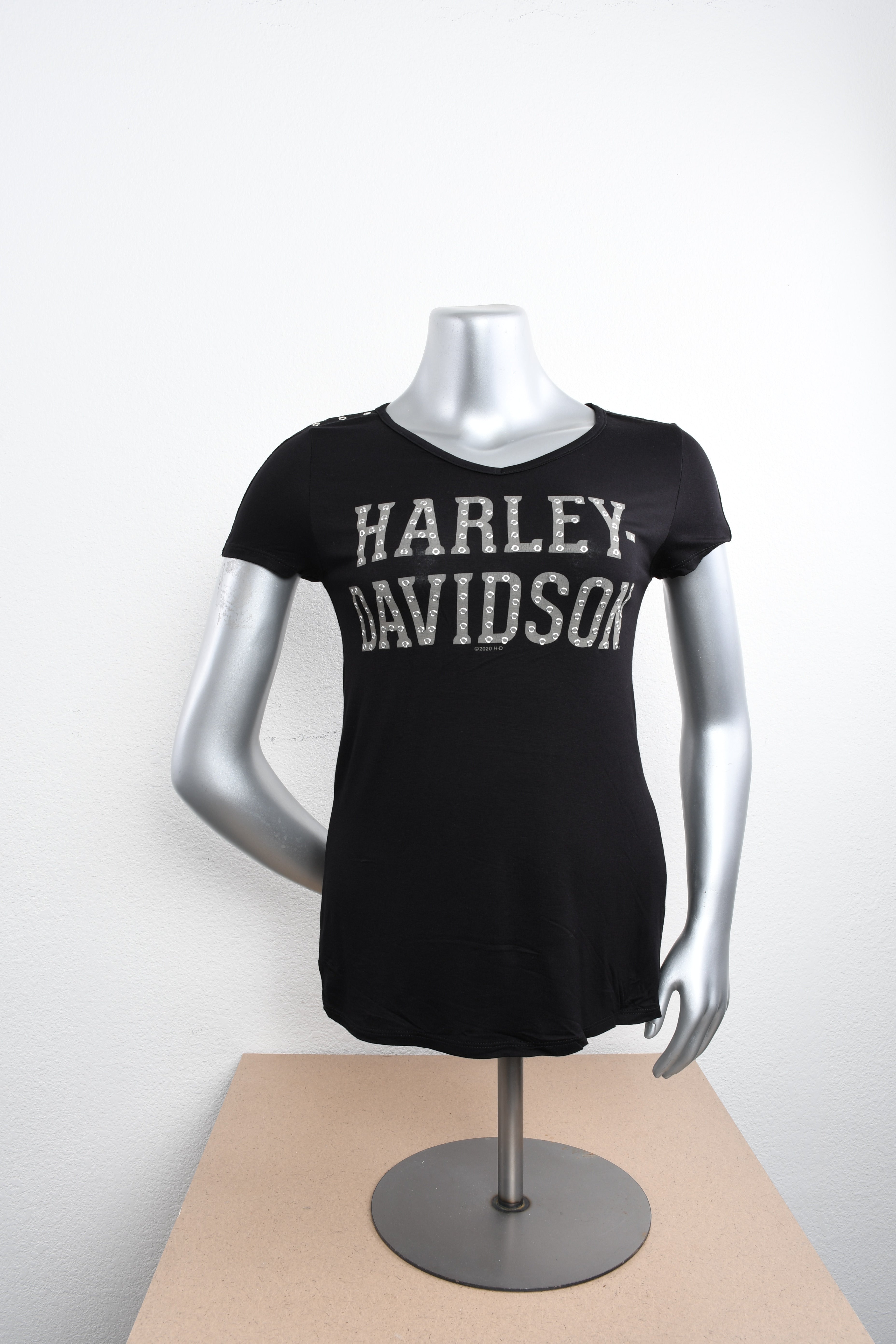 Licensed Product Womens Fasten Grommets V-Neck Black Short Sleeve T-Shirt Main image