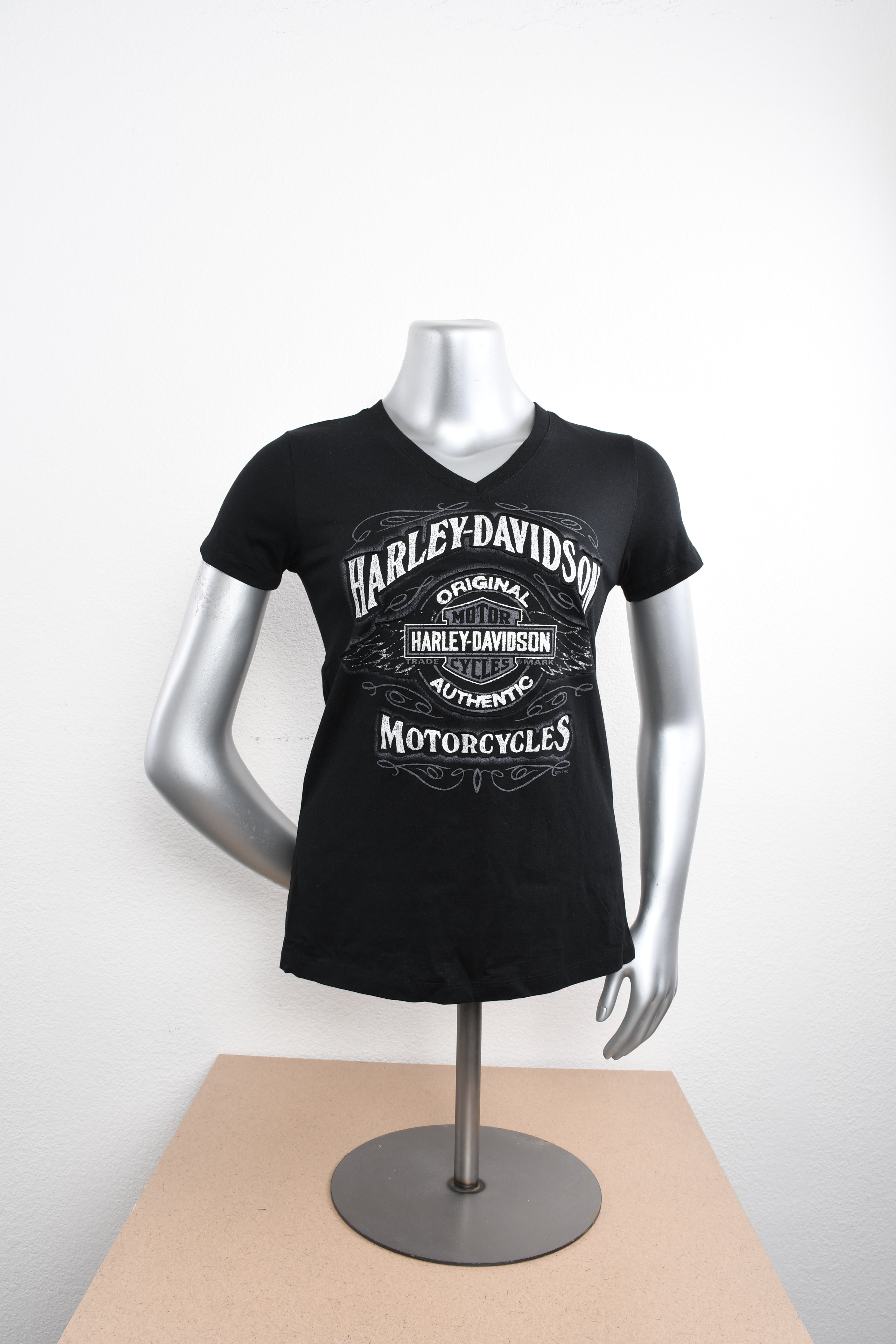 Licensed Product Womens Stressed Winged V-Neck Black Short Sleeve T-Shirt