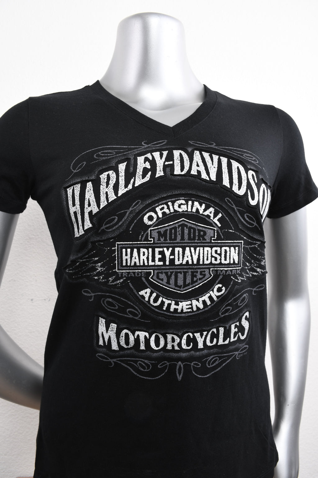 Licensed Product Womens Stressed Winged V-Neck Black Short Sleeve T-Shirt