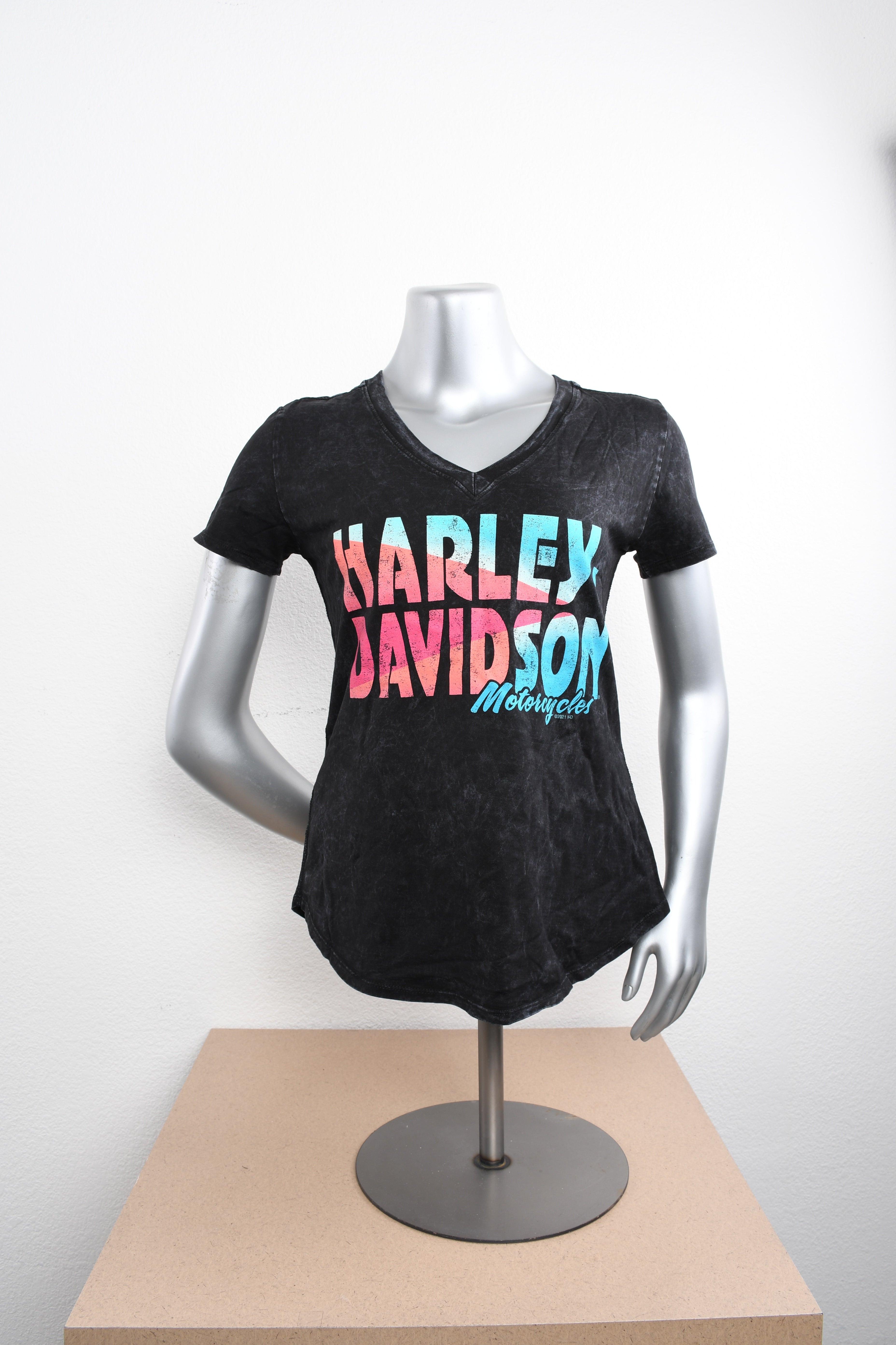 Licensed Product Womens Dimensional Mineral Wash V-Neck Black Short Sleeve T-Shirt