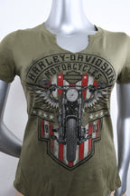 Licensed Product Womens Vintage MC Wings Notch Neck Green Short Sleeve T-Shirt