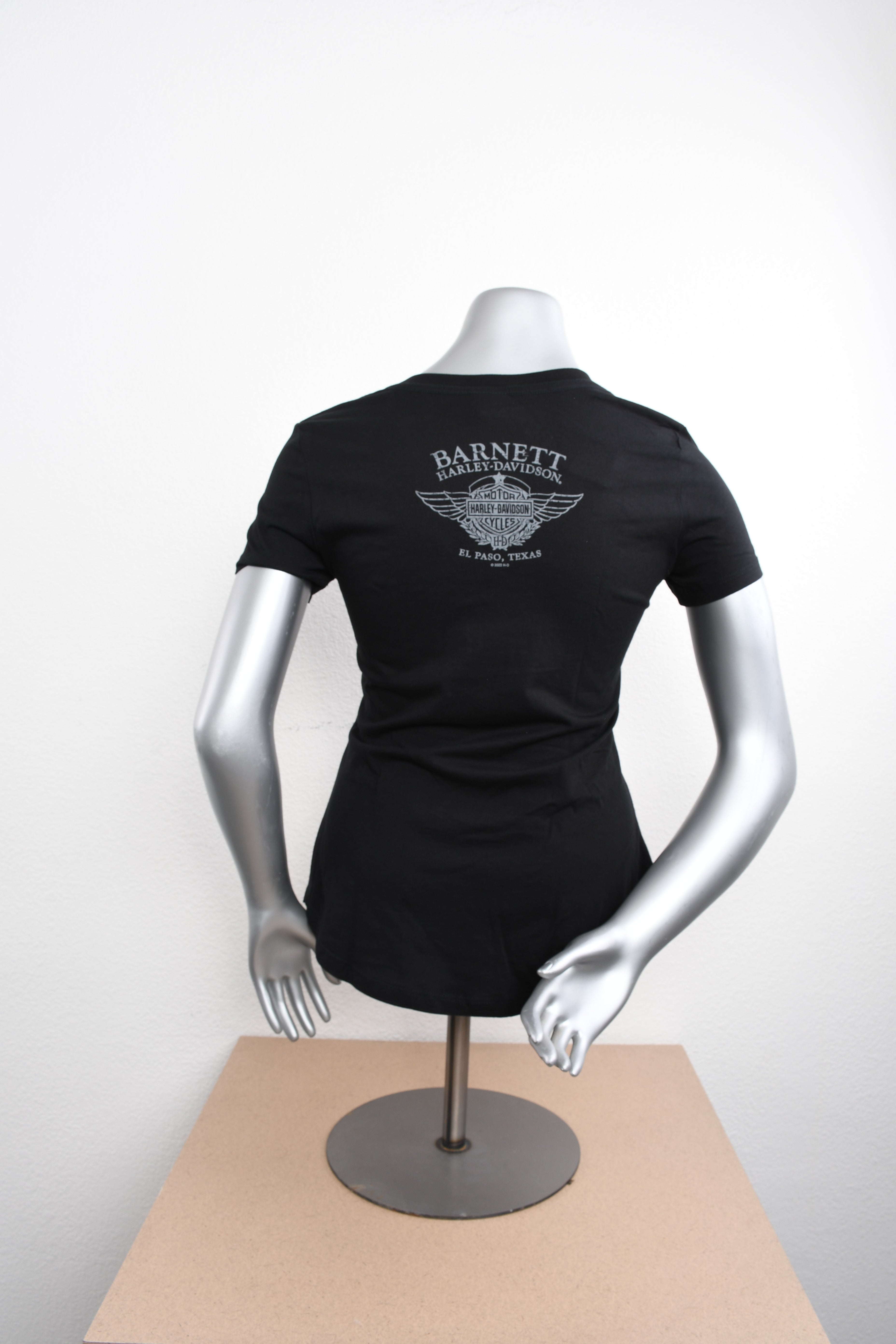 Licensed Product Womens Journey Ride Studded V-Neck Black Short Sleeve T-Shirt