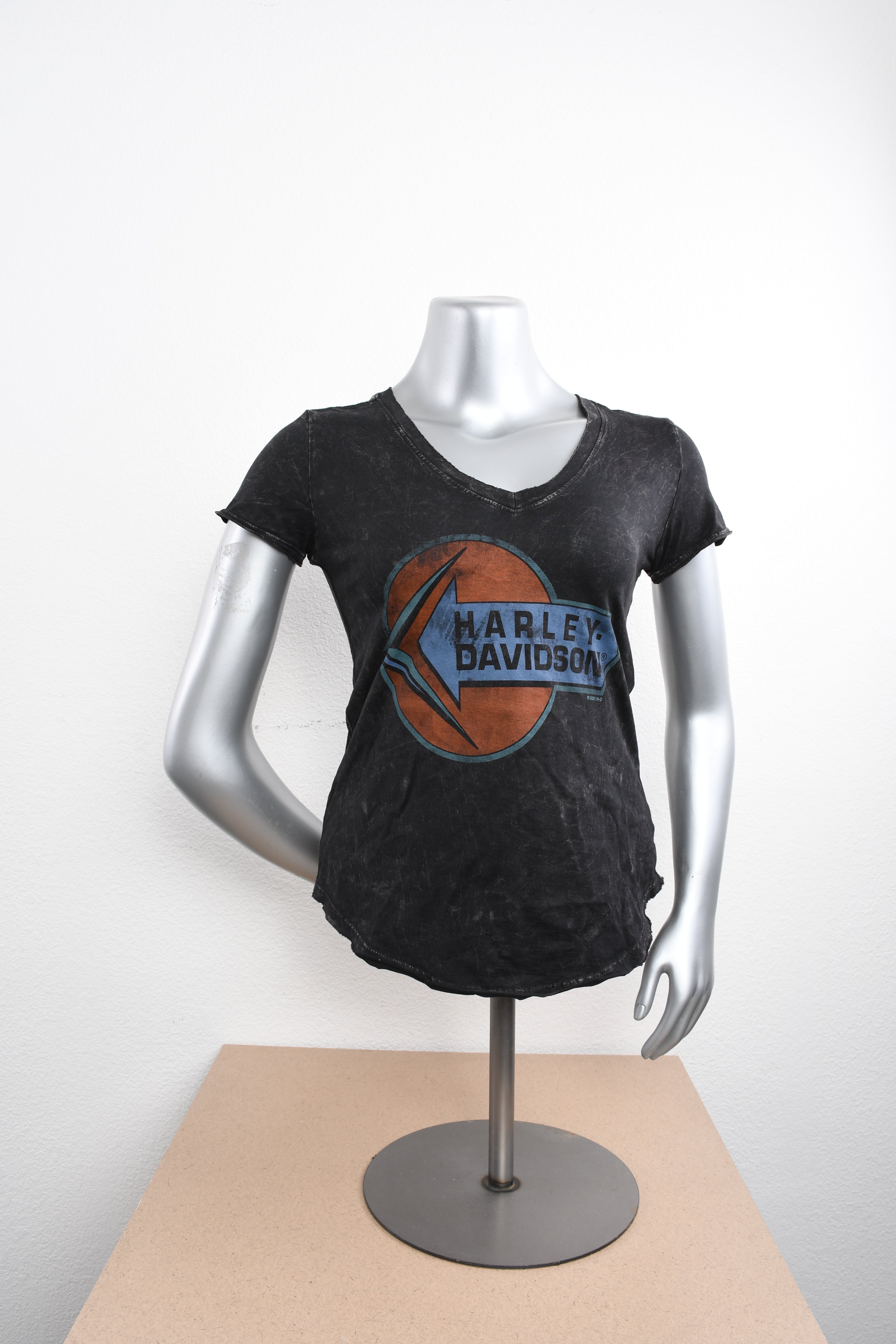 Licensed Product Womens Nostalgic Logo V-Neck Washed Black Short Sleeve T-Shirt Main image