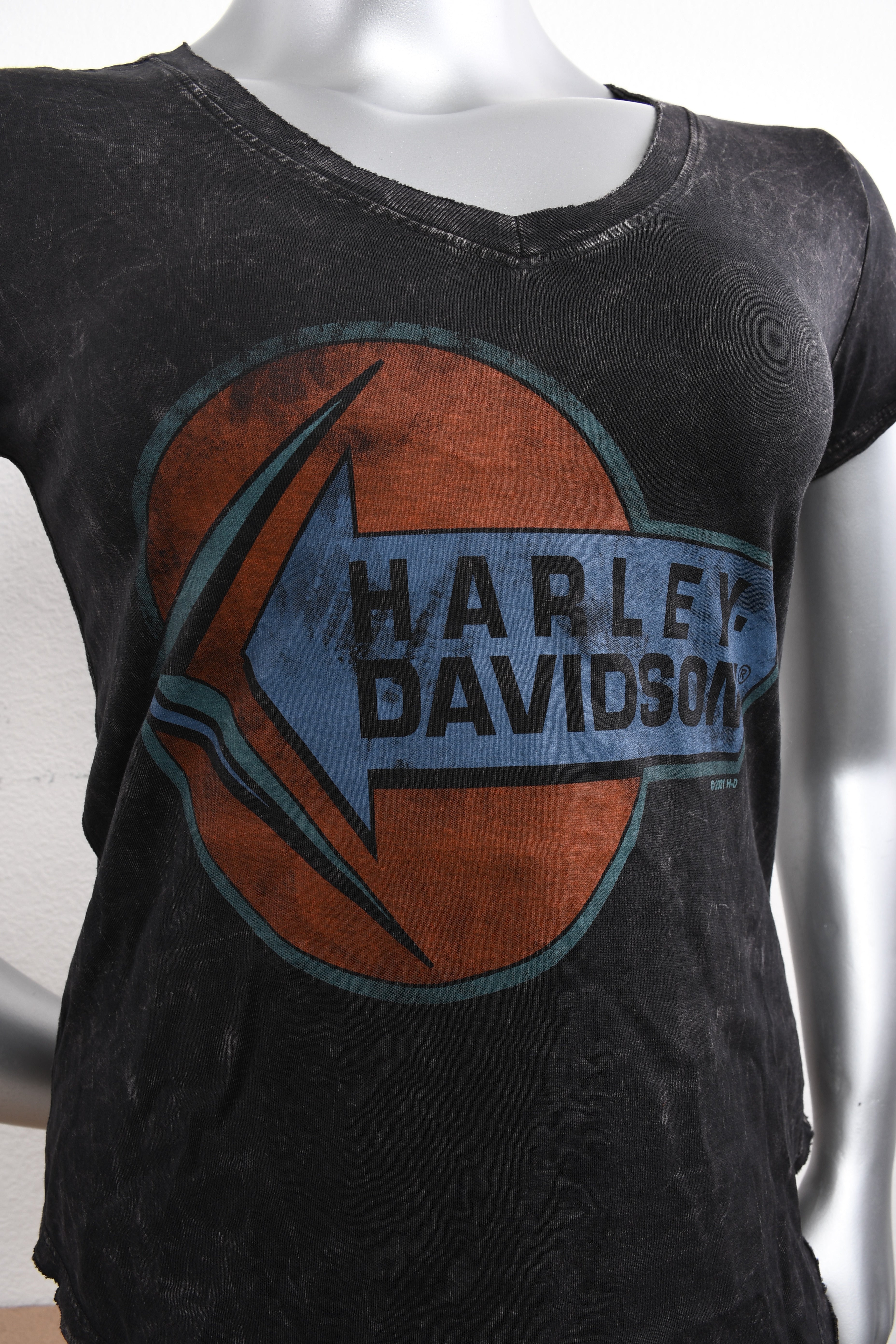 Licensed Product Womens Nostalgic Logo V-Neck Washed Black Short Sleeve T-Shirt Secondary image