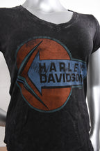 Licensed Product Womens Nostalgic Logo V-Neck Washed Black Short Sleeve T-Shirt