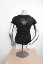 Licensed Product Womens Nostalgic Logo V-Neck Washed Black Short Sleeve T-Shirt