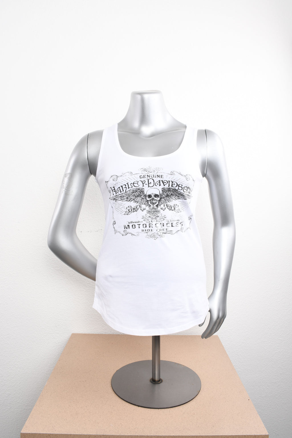 Licensed Product Womens Vintage Skull with Wings White Sleeveless Tank