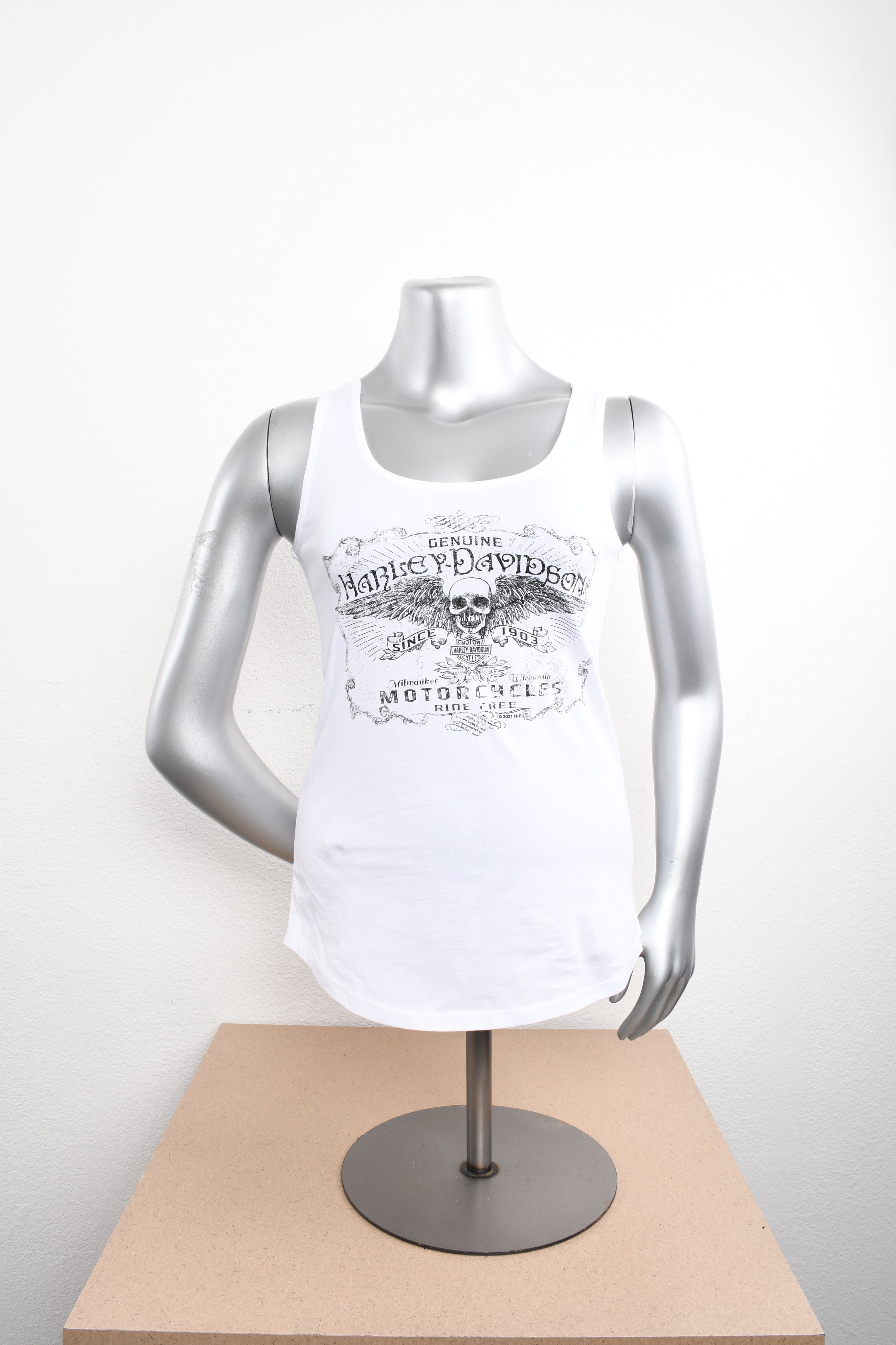 Licensed Product Womens Vintage Skull with Wings White Sleeveless Tank