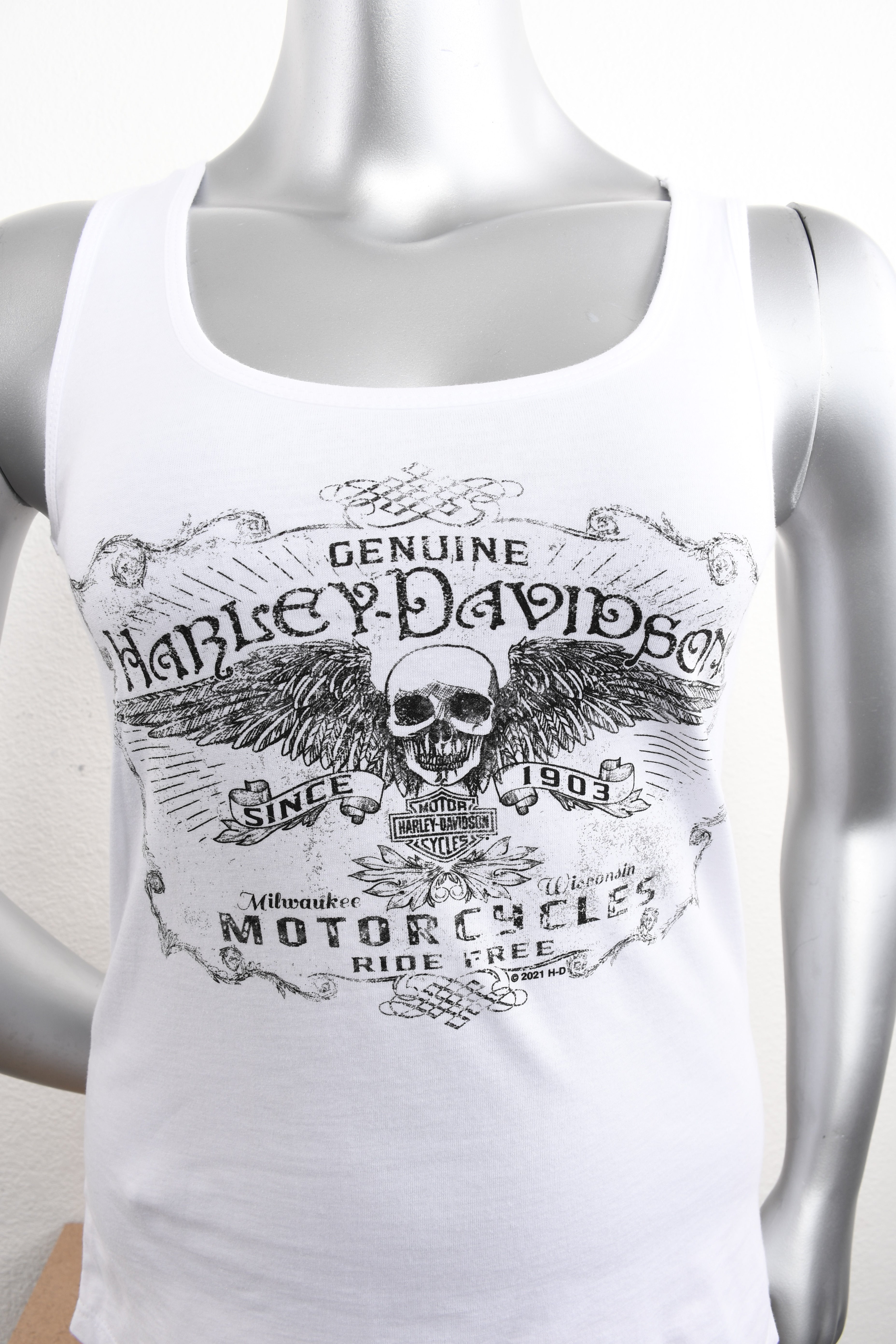 Licensed Product Womens Vintage Skull with Wings White Sleeveless Tank Secondary image