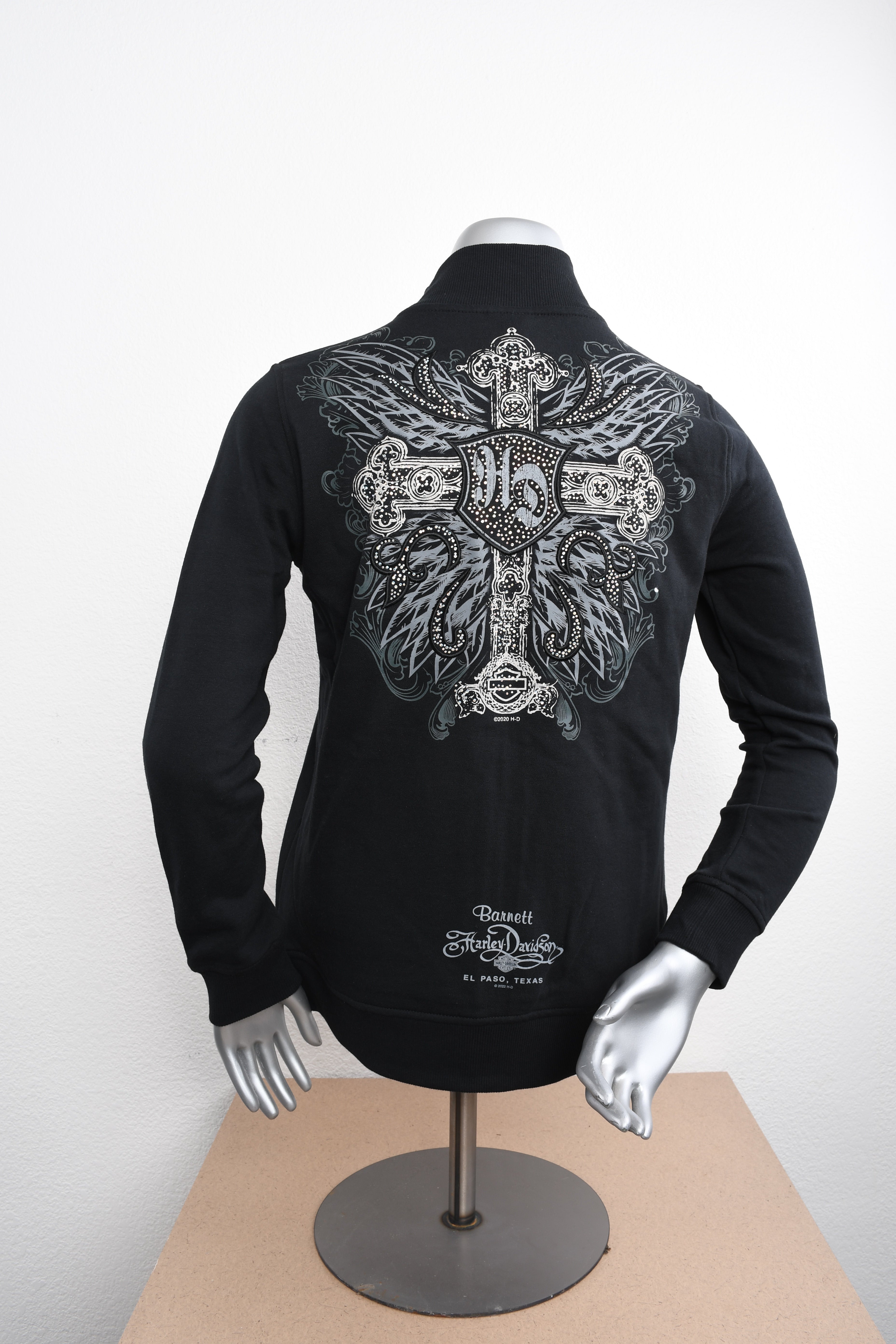 Licensed Product Womens Exuberant Winged Cross Zip Black Long Sleeve Sweater