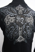 Licensed Product Womens Exuberant Winged Cross Zip Black Long Sleeve Sweater