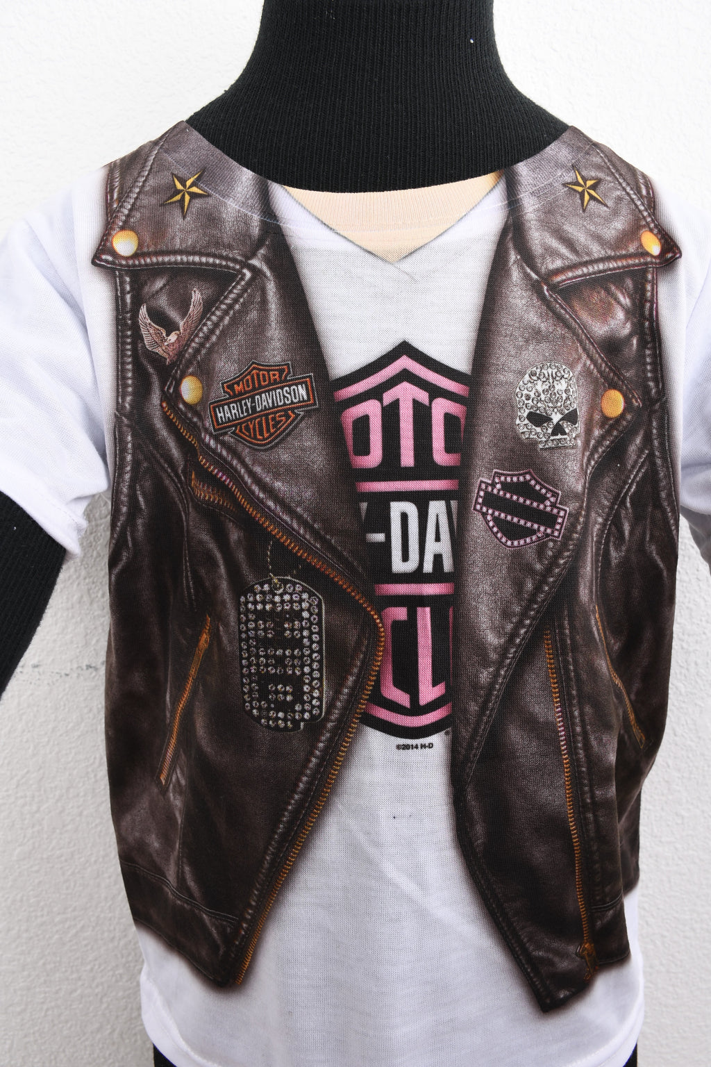 Licensed Product Girls Leather Vest Sublimated with Pink White Short Sleeve T-Shirt
