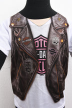 Licensed Product Girls Leather Vest Sublimated with Pink White Short Sleeve T-Shirt