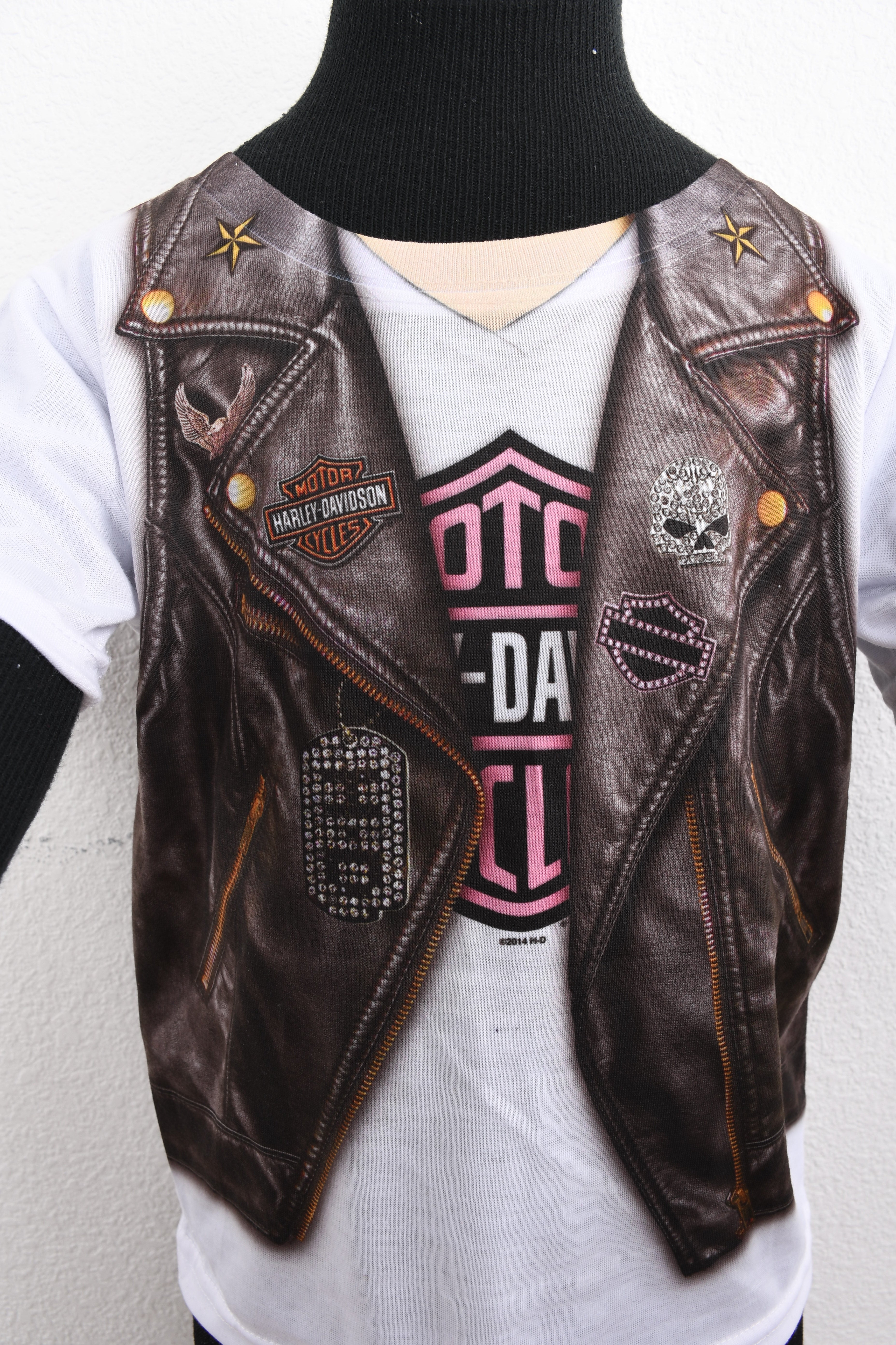Licensed Product Girls Leather Vest Sublimated with Pink White Short Sleeve T-Shirt