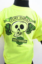 Licensed Product Boys Youth Play Hard Winged Skull Safety Green Short Sleeve T-Shirt