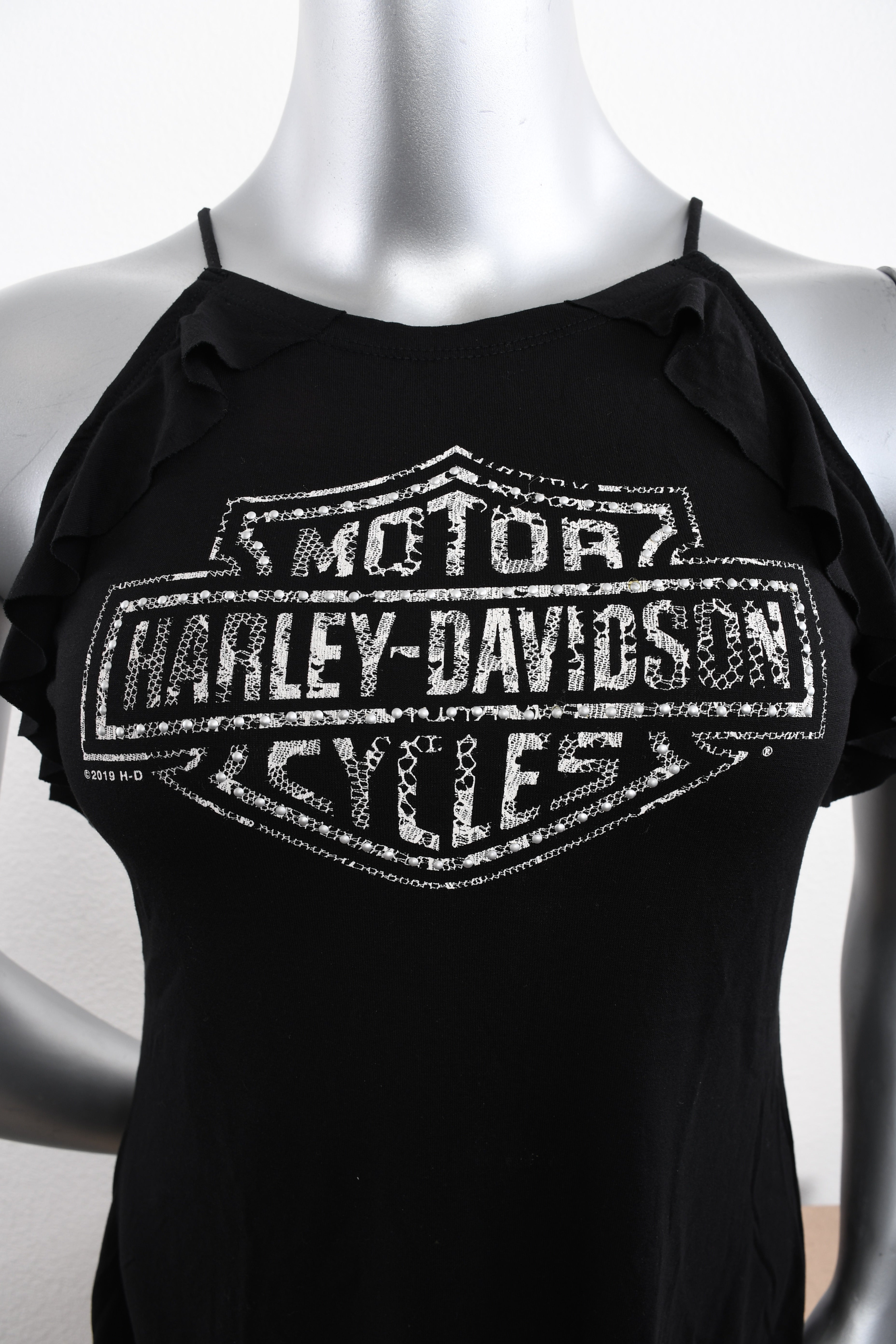 Licensed Product Womens Laced Shield High Neck Ruffle Black Sleeveless Tank