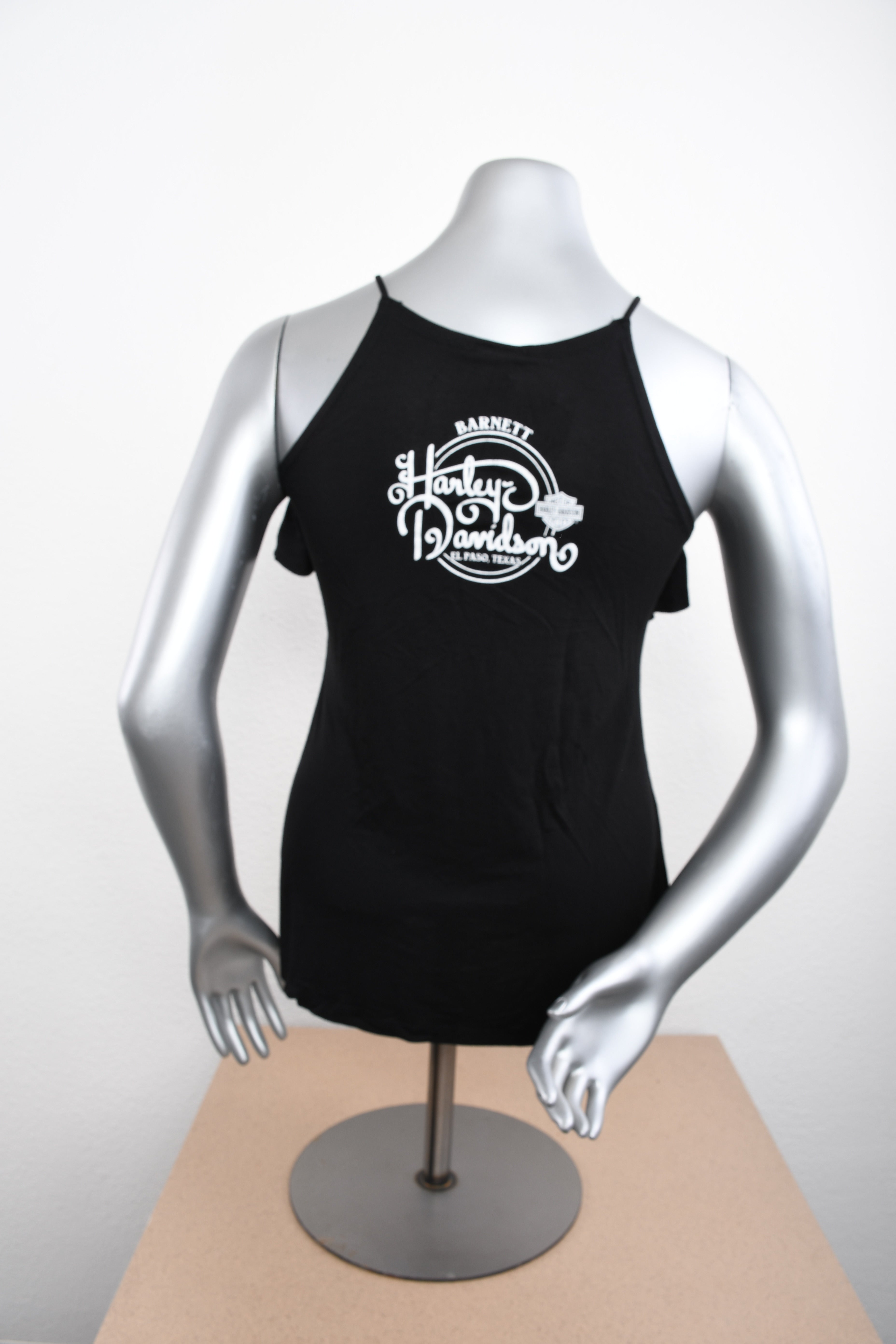 Licensed Product Womens Laced Shield High Neck Ruffle Black Sleeveless Tank