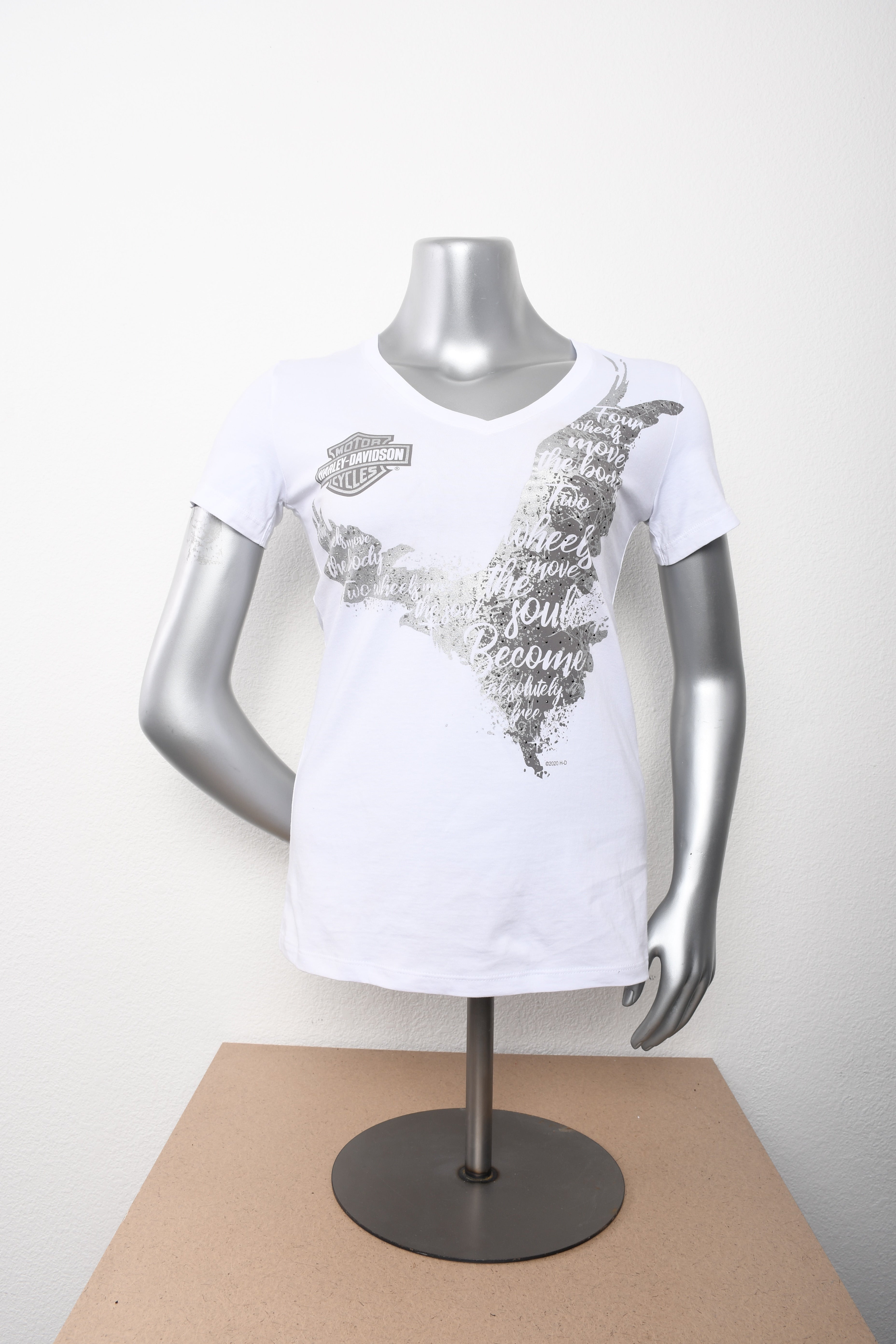 Licensed Product Womens Absolutely Eagle Shimmer Ink V-Neck White Short Sleeve T-Shirt