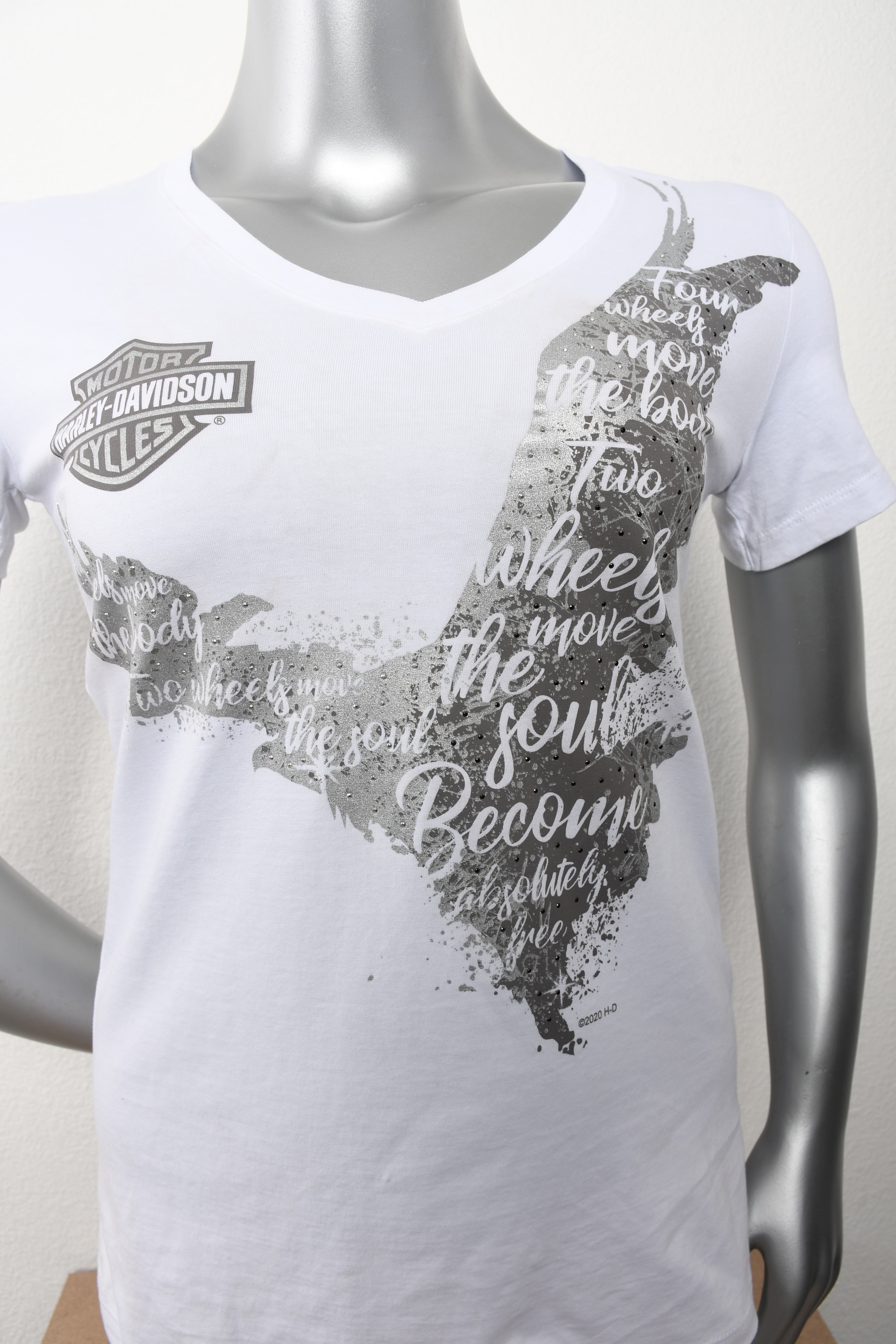 Licensed Product Womens Absolutely Eagle Shimmer Ink V-Neck White Short Sleeve T-Shirt