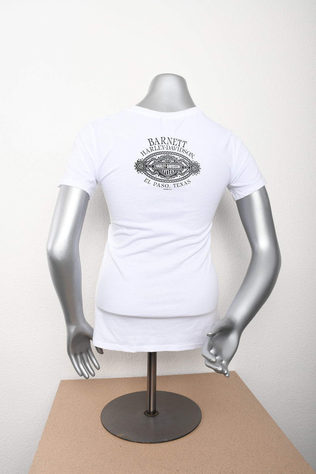 H-D Womens Coral Whisper Foil Print V-Neck White Short Sleeve T-Shirt **