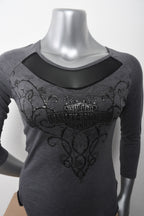 Licensed Product Women's Biker Love Foil Mesh Charcoal 3/4 Sleeve T-Shirt