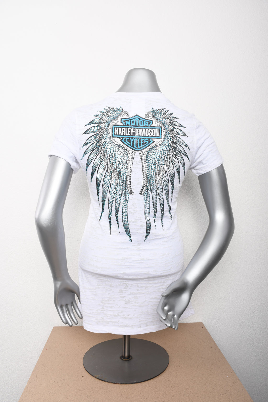 Licensed Product Womens Frost Bite Studded Winged B&S Burnout White Short Sleeve T-Shirt