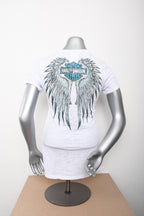 Licensed Product Womens Frost Bite Studded Winged B&S Burnout White Short Sleeve T-Shirt