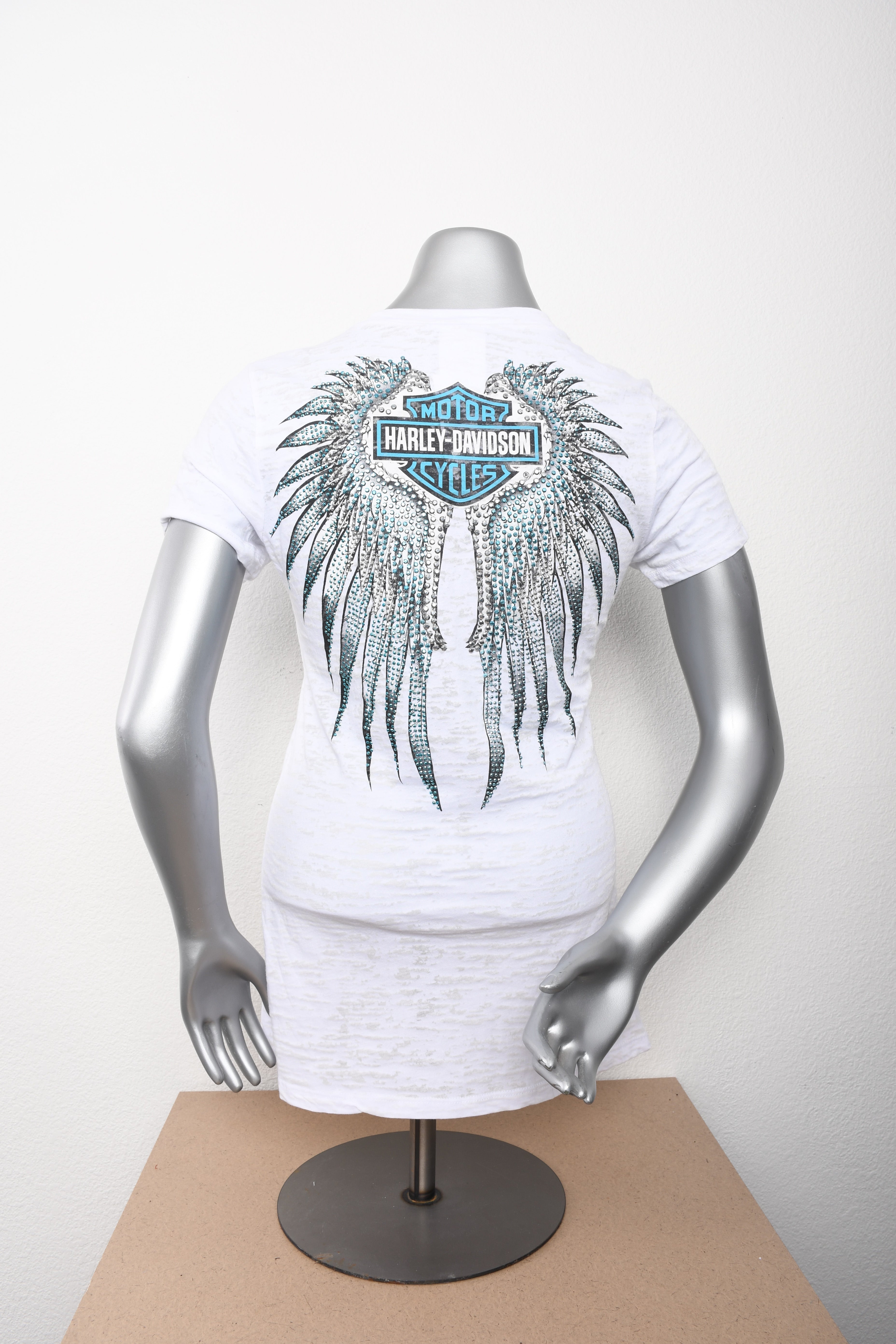 Licensed Product Womens Frost Bite Studded Winged B&S Burnout White Short Sleeve T-Shirt