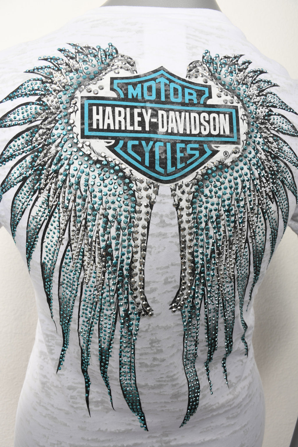 Licensed Product Womens Frost Bite Studded Winged B&S Burnout White Short Sleeve T-Shirt