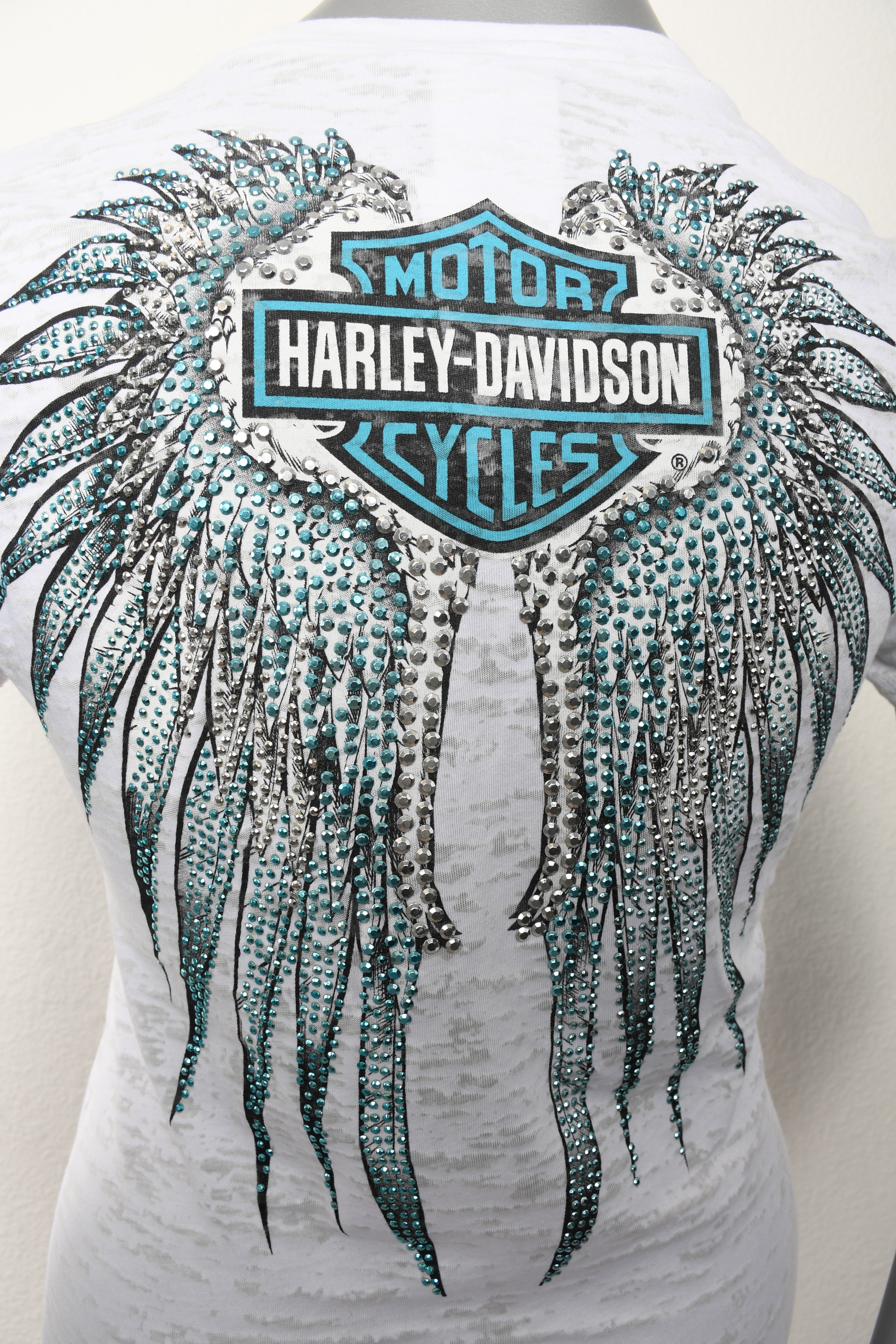 Licensed Product Womens Frost Bite Studded Winged B&S Burnout White Short Sleeve T-Shirt