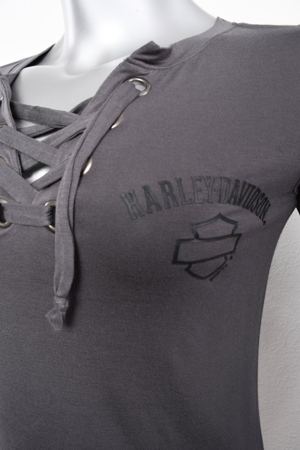 Licensed Product Womens Raised Grommet Laced Grey Half Sleeve T-Shirt