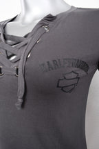 Licensed Product Womens Raised Grommet Laced Grey Half Sleeve T-Shirt