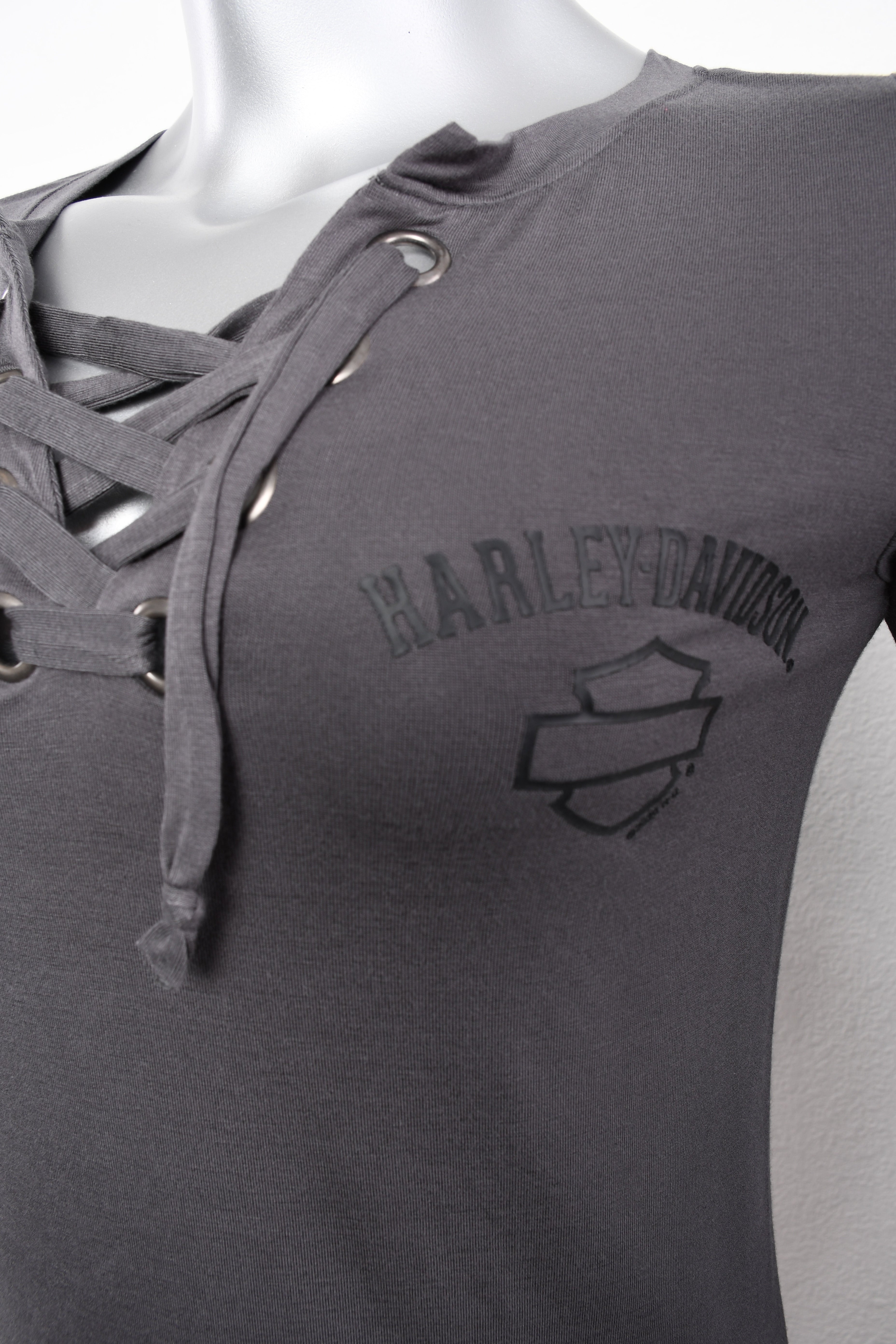 Licensed Product Womens Raised Grommet Laced Grey Half Sleeve T-Shirt
