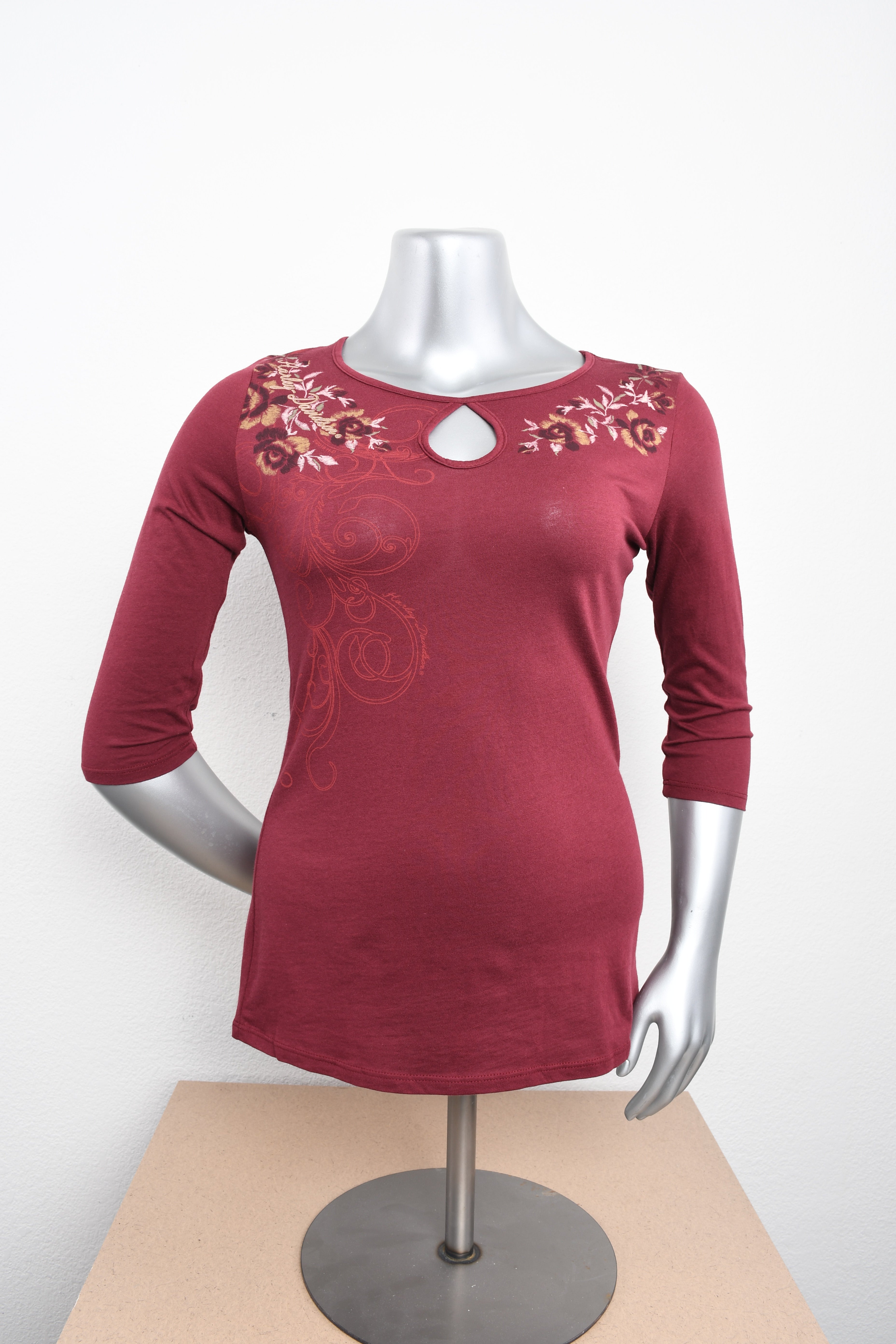 Licensed Product Womens Thriving Foil Print Keyhole Neck Burgundy 3/4 Sleeve T-Shirt Main image