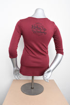 Licensed Product Womens Thriving Foil Print Keyhole Neck Burgundy 3/4 Sleeve T-Shirt