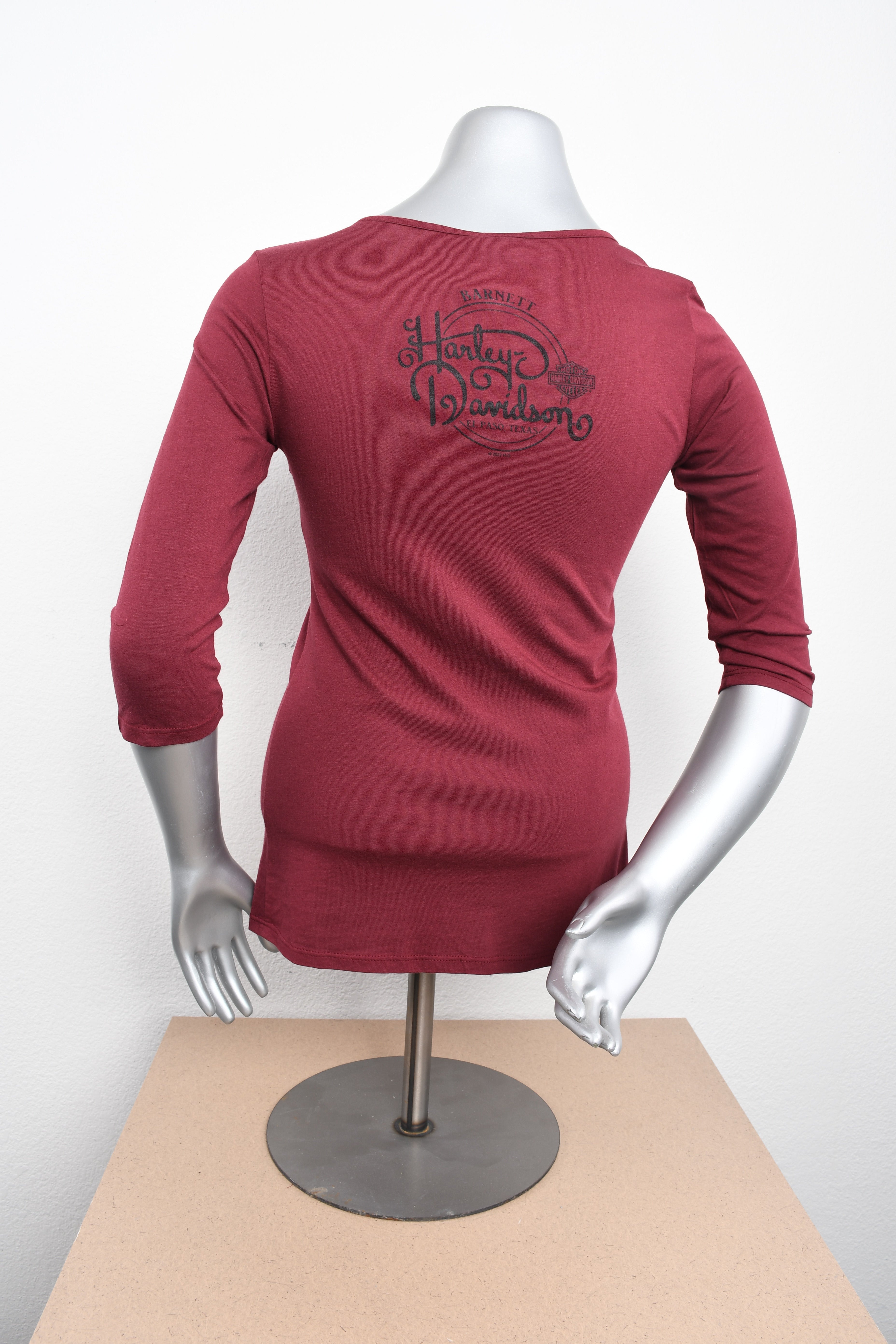 Licensed Product Womens Thriving Foil Print Keyhole Neck Burgundy 3/4 Sleeve T-Shirt
