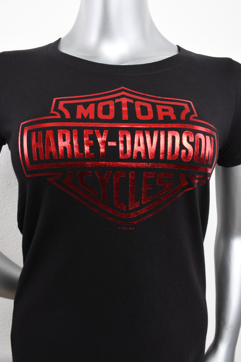 Licensed Product Womens Red Foil Print Black Short Sleeve T-Shirt